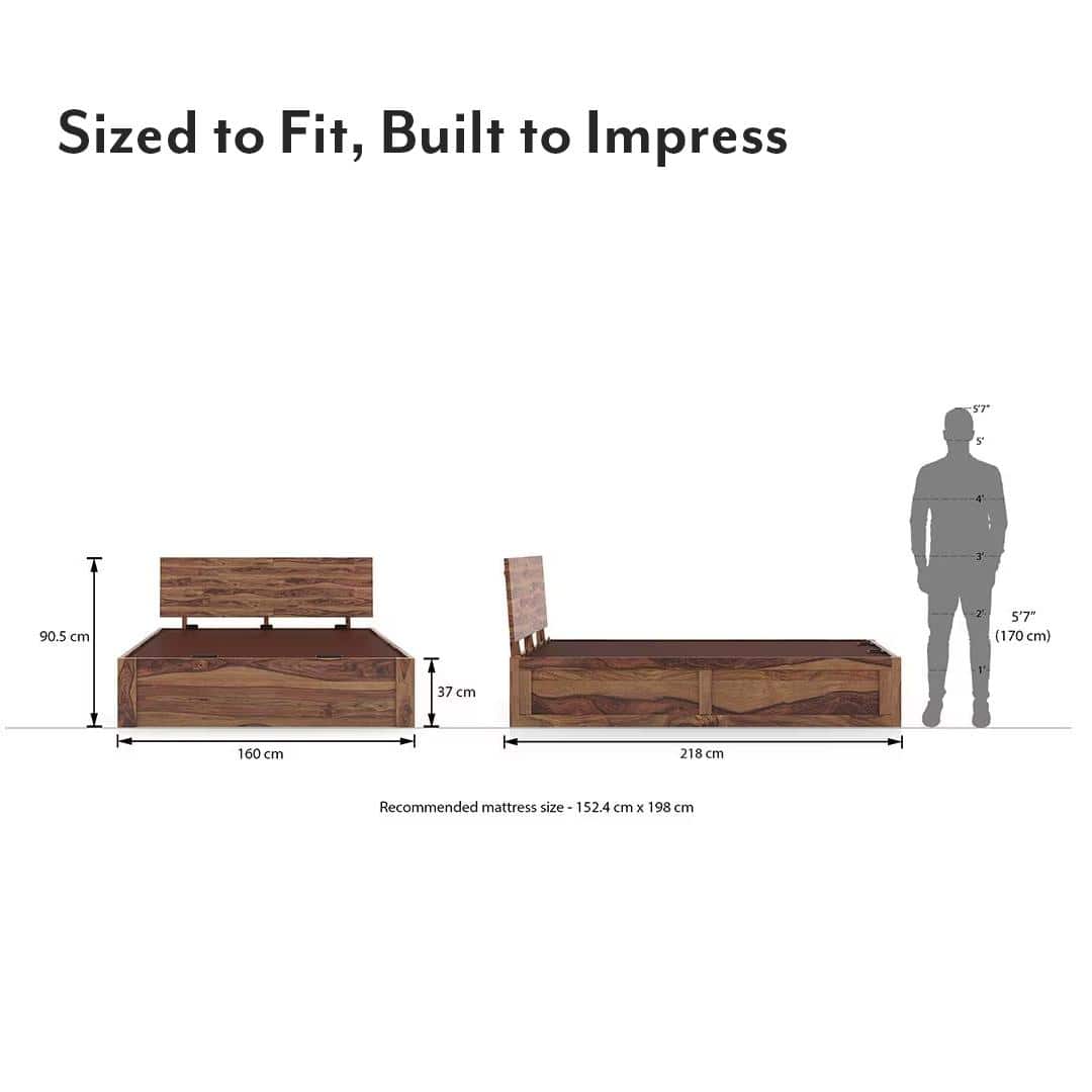 Boston Solid Wood Queen Size Hydraulic Storage Bed In Teak Finish