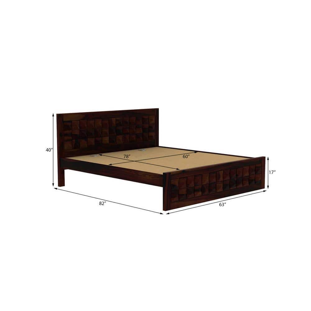 Brilliant Sheesham Wood Queen Size Bed Non Storage Bed Walnut Finish (60 x 78 inches)