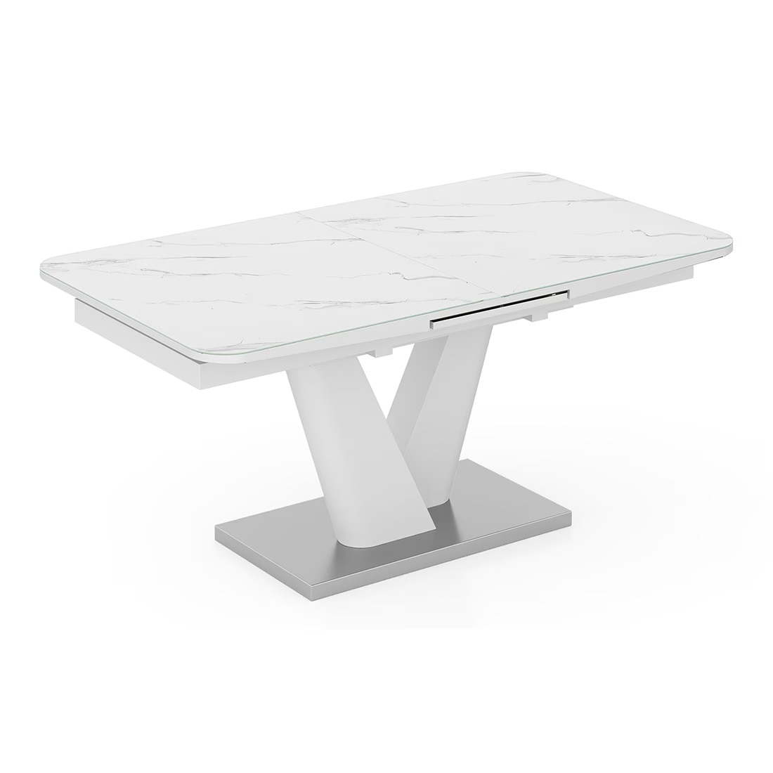 Caribu 6 to 8 Extendable Dining Table, Finish -White marble color High Gloss with set 0f 6 Casey Swivel Dining Chair in Dual Tone