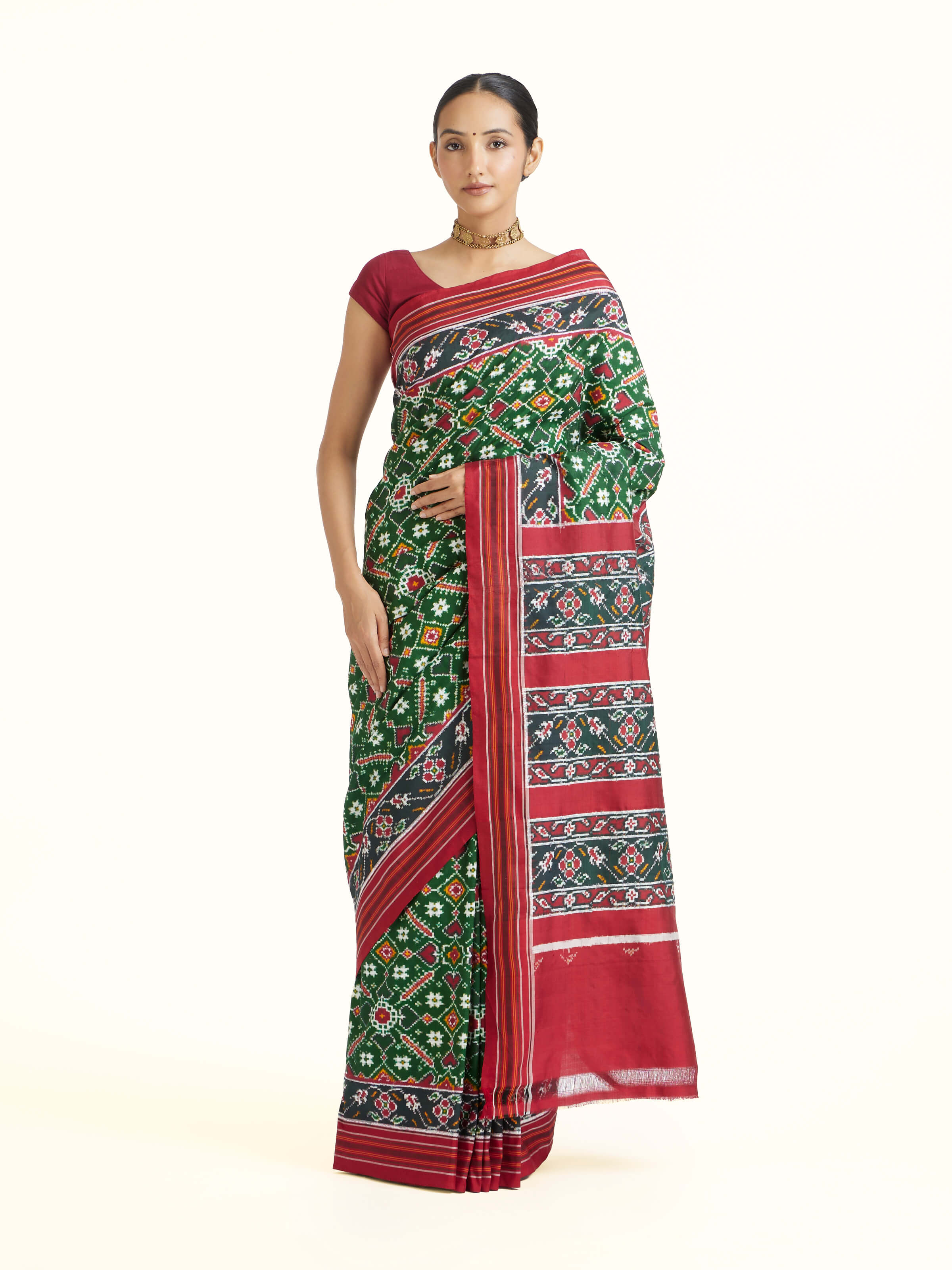 Green Double Ikat Silk Saree