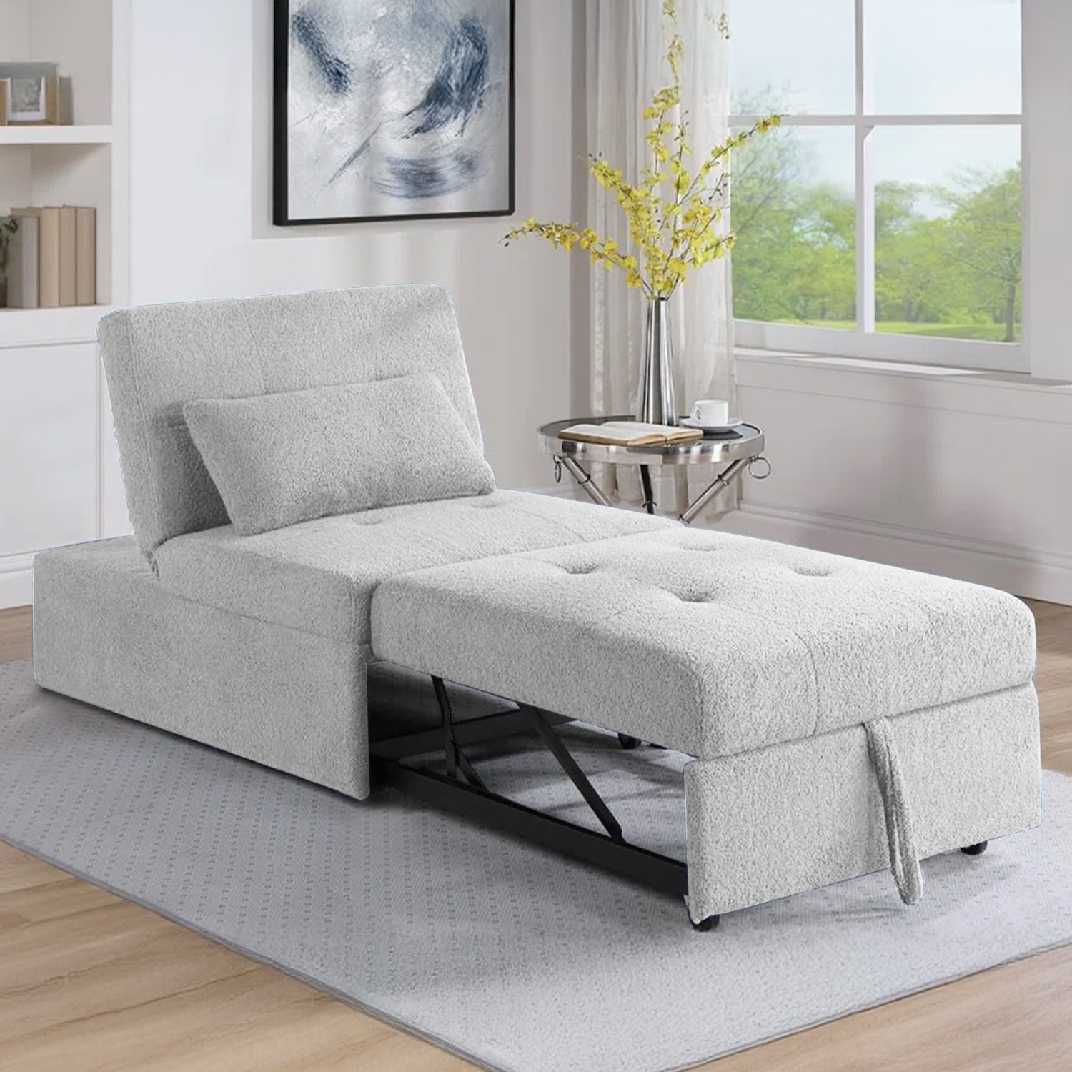 Evenie 1 Seater Pull Out Sofa cum Bed  in Grey Colour - Home Lifestylez
