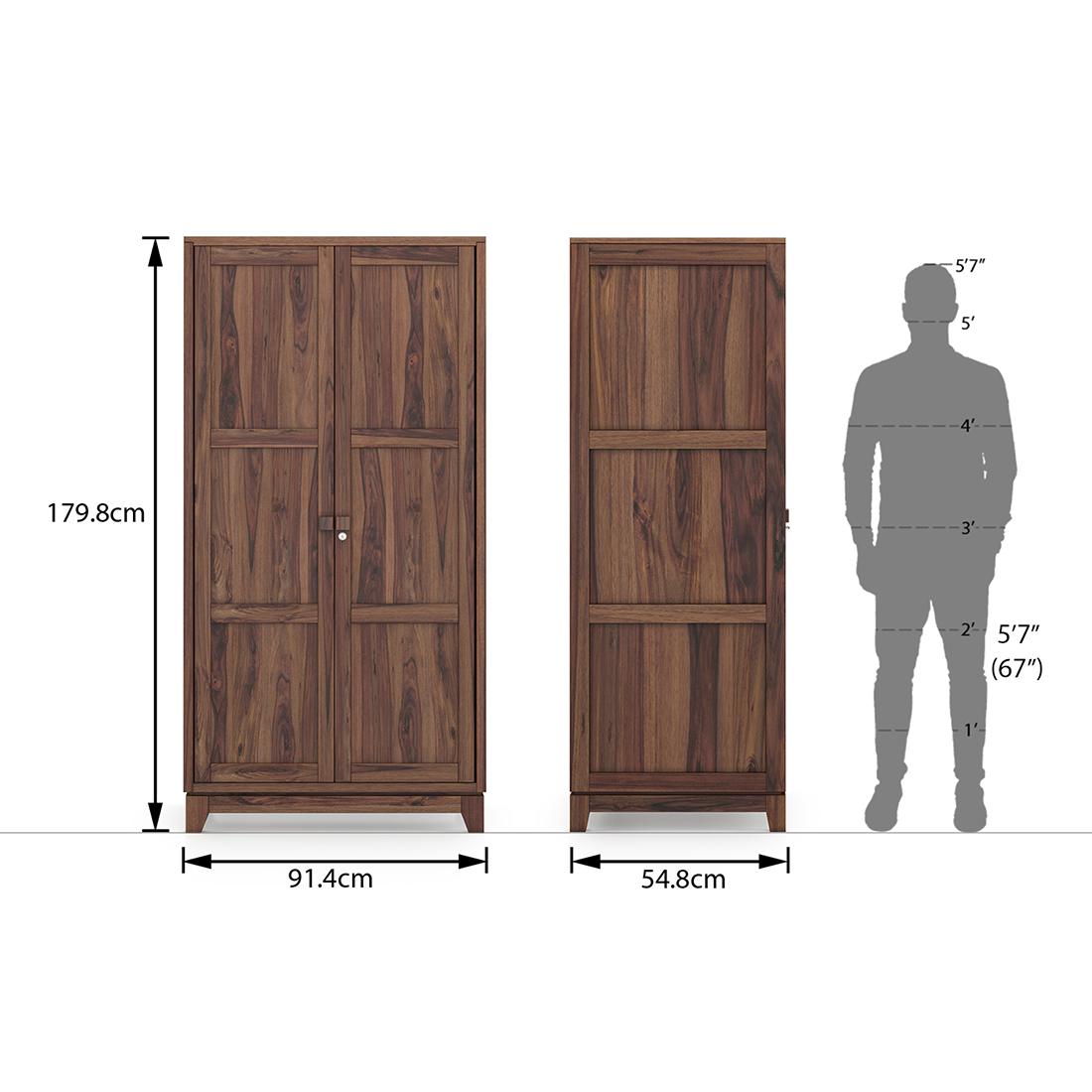 Magellan Solid Wood 2 Door Wardrobe in Teak Finish