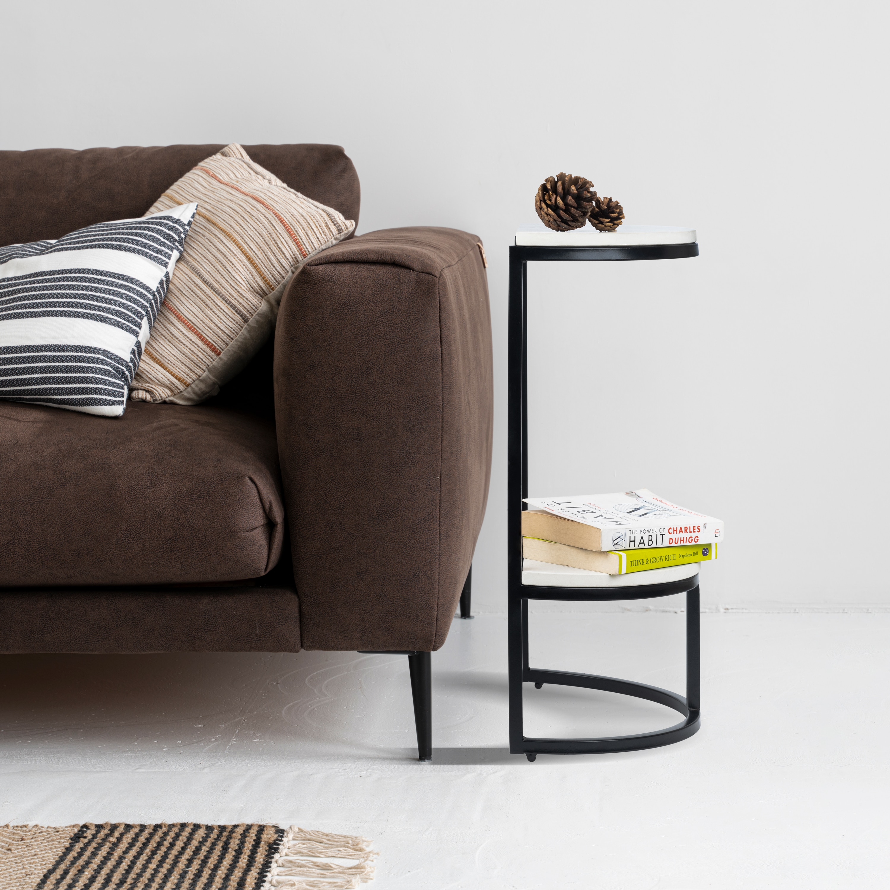 Half Round Marble Side Table Black