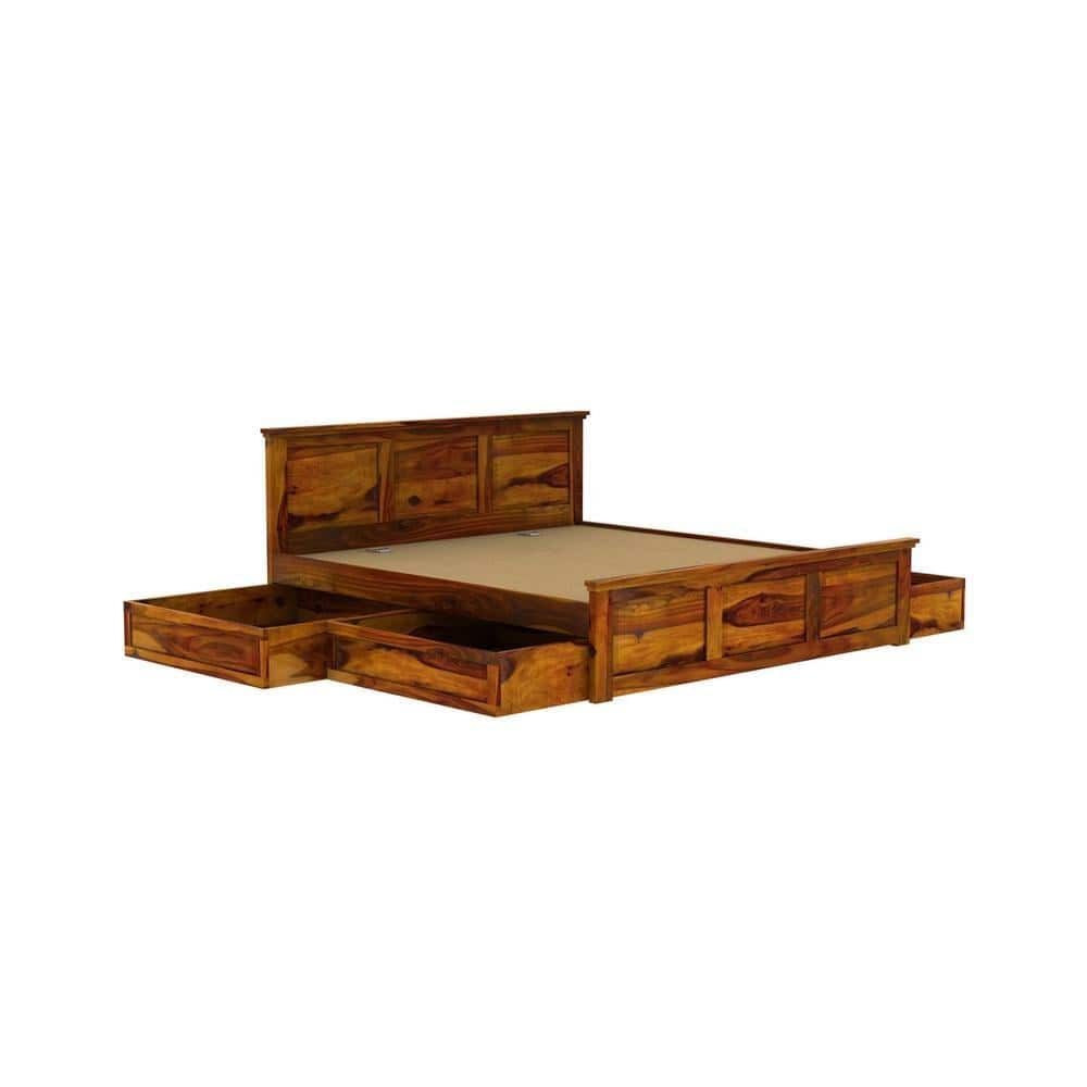 Stainfleld Sheesham Wood Queen Size Bed Drawer Storage Honey OakOak Finish (60 x 78 inches)