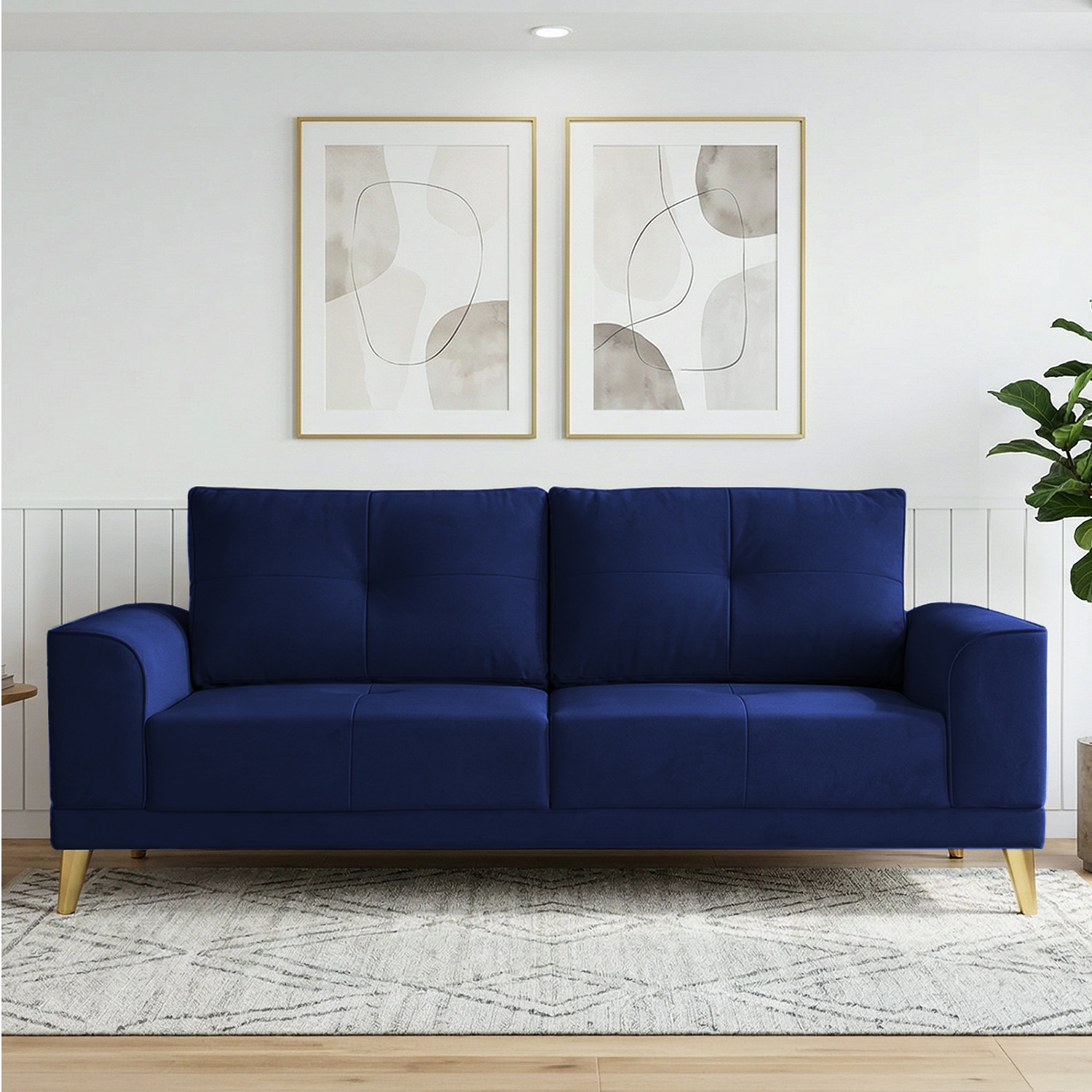 Nency Velvet 3 seater Sofa Navy Blue - Home Lifestylez