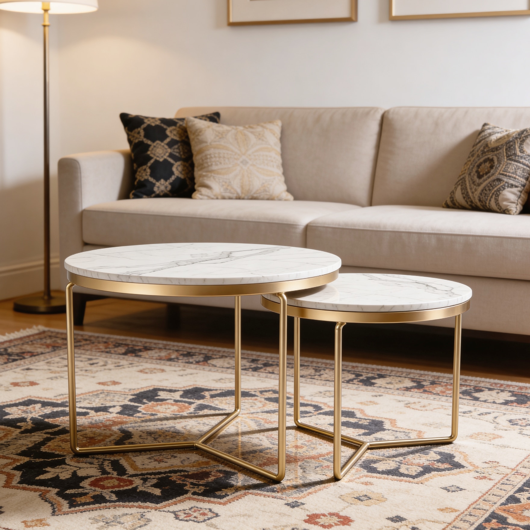 Minimalist Nesting Tables With Marble Top (Gold) - Handicrafts Town