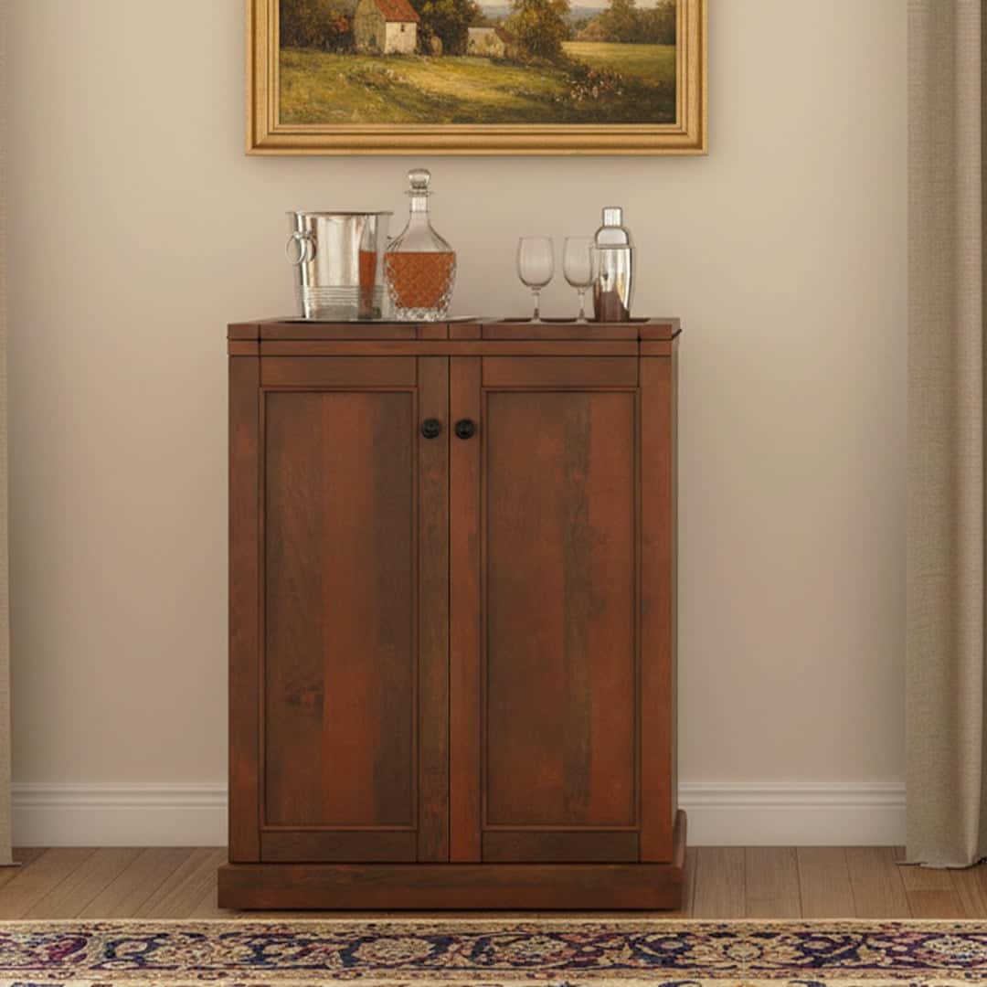 Caledonia Solid Wood Bar Cabinet (Honey Finish)