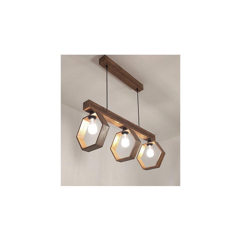 Hexagram 3 Series Brown Solid Wood Cluster Hanging Light