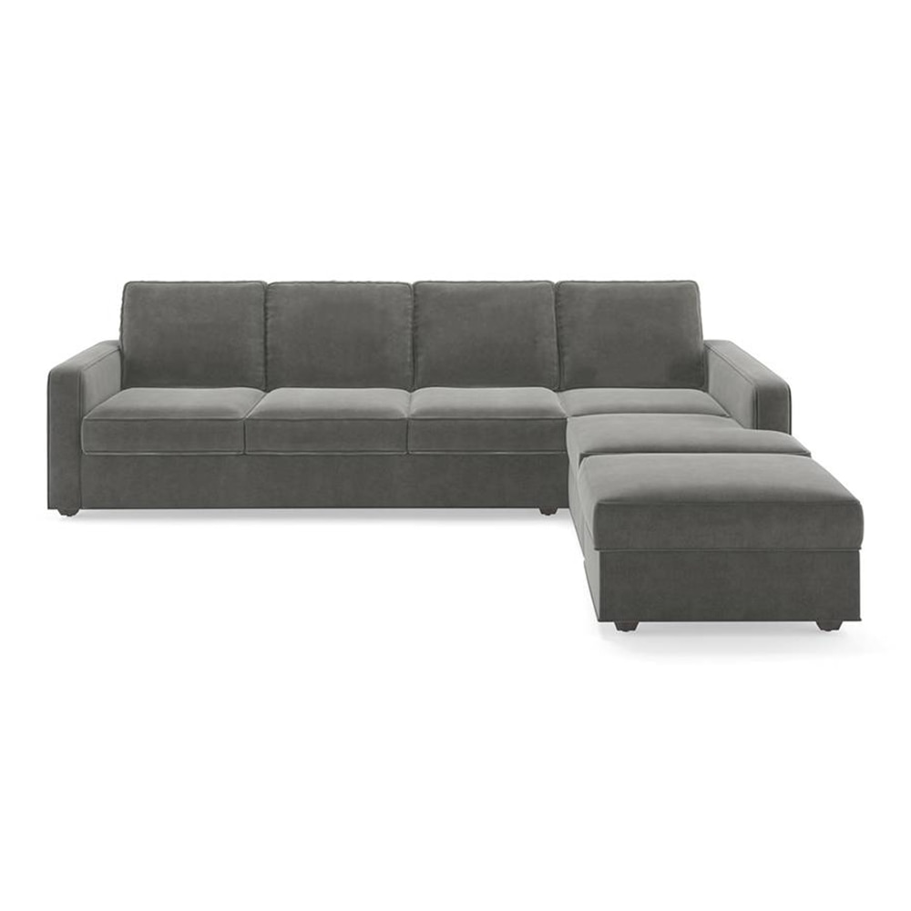 Apollo Fabric Sectional Sofa (Colour : Ash Grey Velvet, Cushion : Soft, Back Type : Regular, Seating Capacity : Left Aligned 3 Seater + Left Aligned Chaise + Ottoman)
