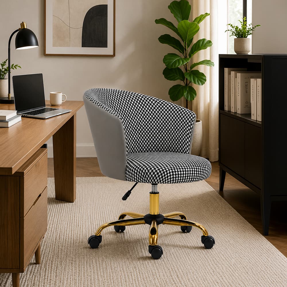 Doe Buck Paolo Grey Houndstooth Upholstered Swivel Office Chair