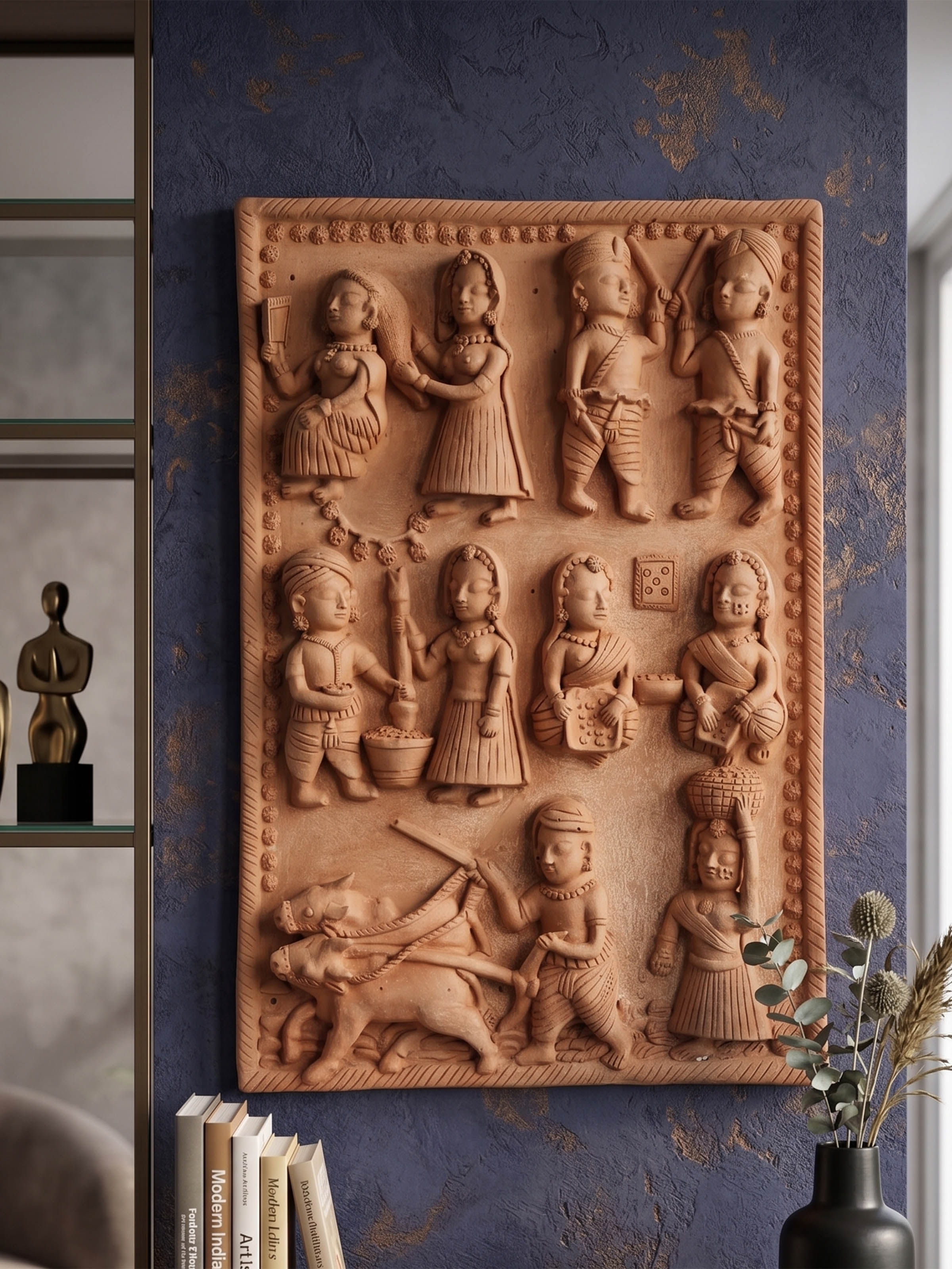 Picturesque Terracotta Clay Village Scene Sculpture
