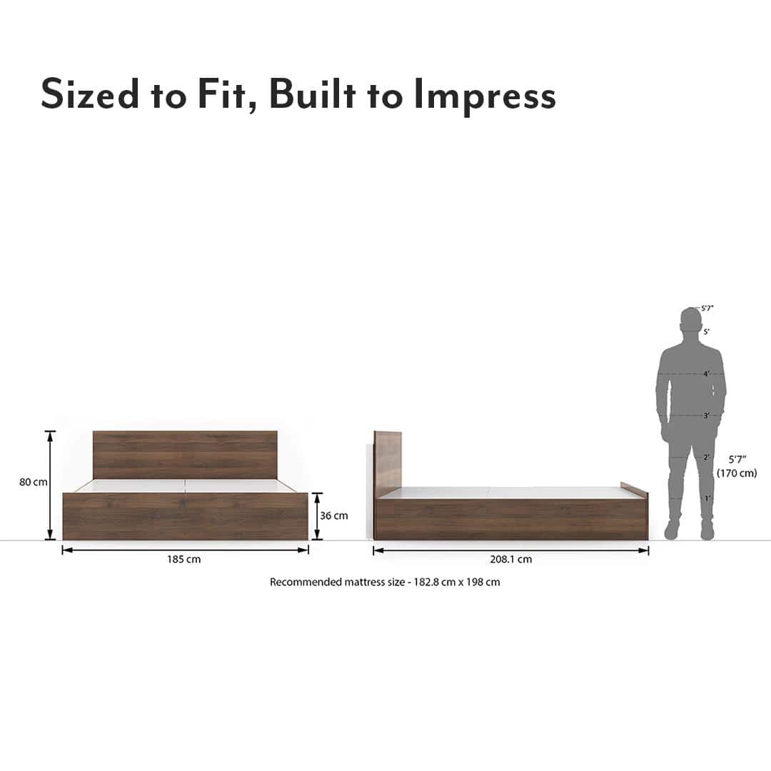 Zoey Engineered Wood King Size Box Storage Bed In Classic Walnut Finish