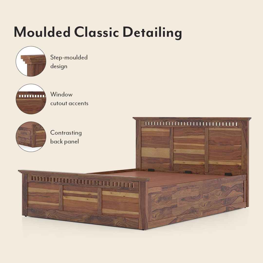 Fidora Solid Wood King Size Hydraulic Storage Bed In Teak Finish