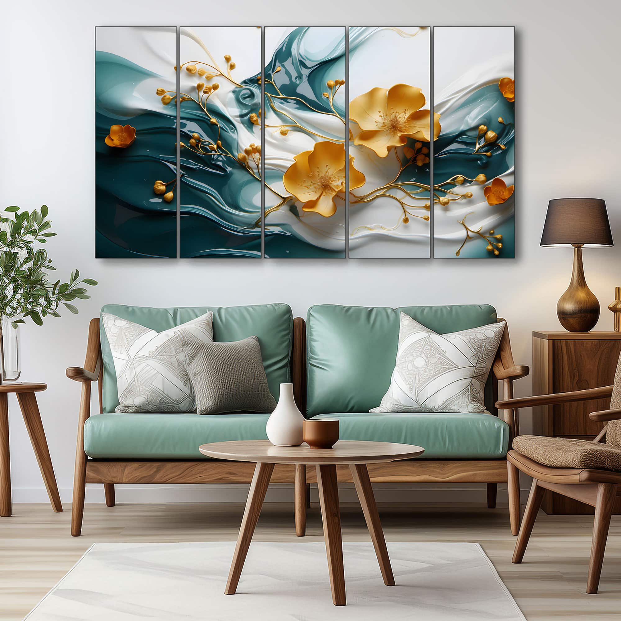 The Castle Decor Flower Wall Painting Wooden Framed Digital Painting 27x48 Inch - The Castle Decor
