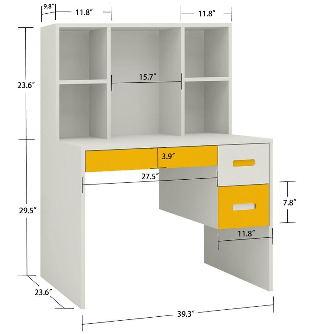 Tiara Kids Study Desk with 3 Drawers and Built In Bookshelf in Mango Yellow Colour