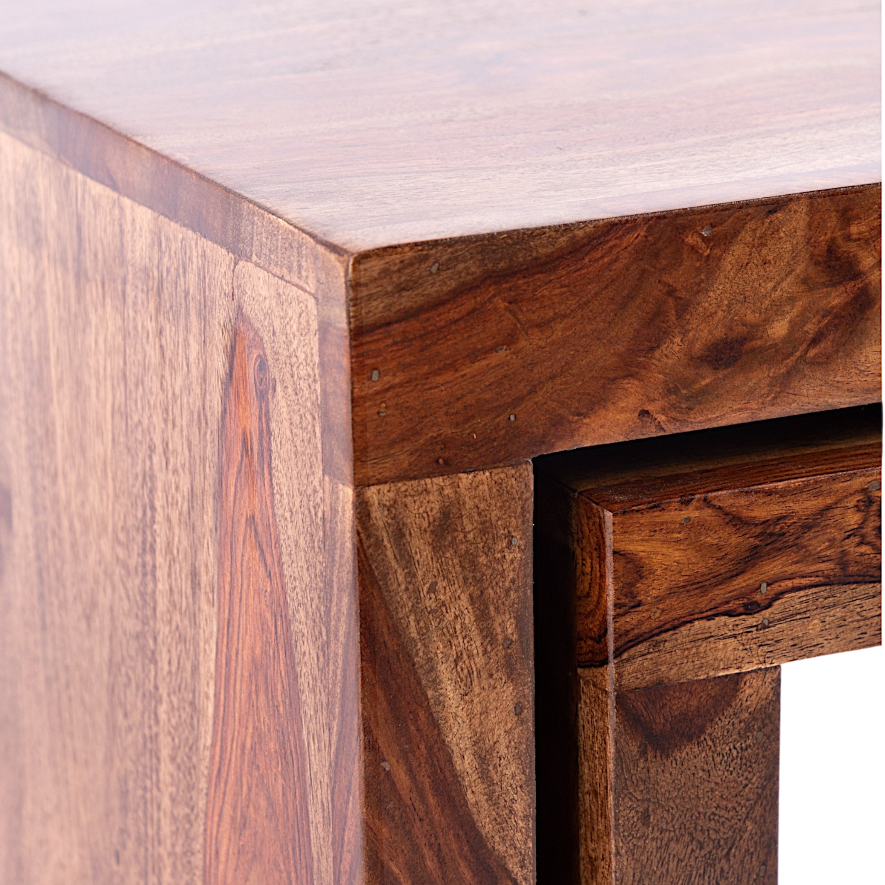 Kassel Sheesham Wood 2 Seater Coffee Table Set In Teak Finish