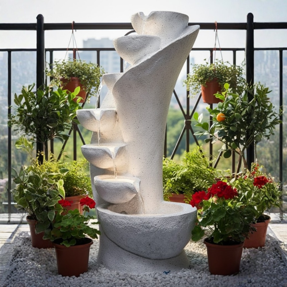 White Fiber Glass7 Stacked Chalice Water Fountain - Expleasia