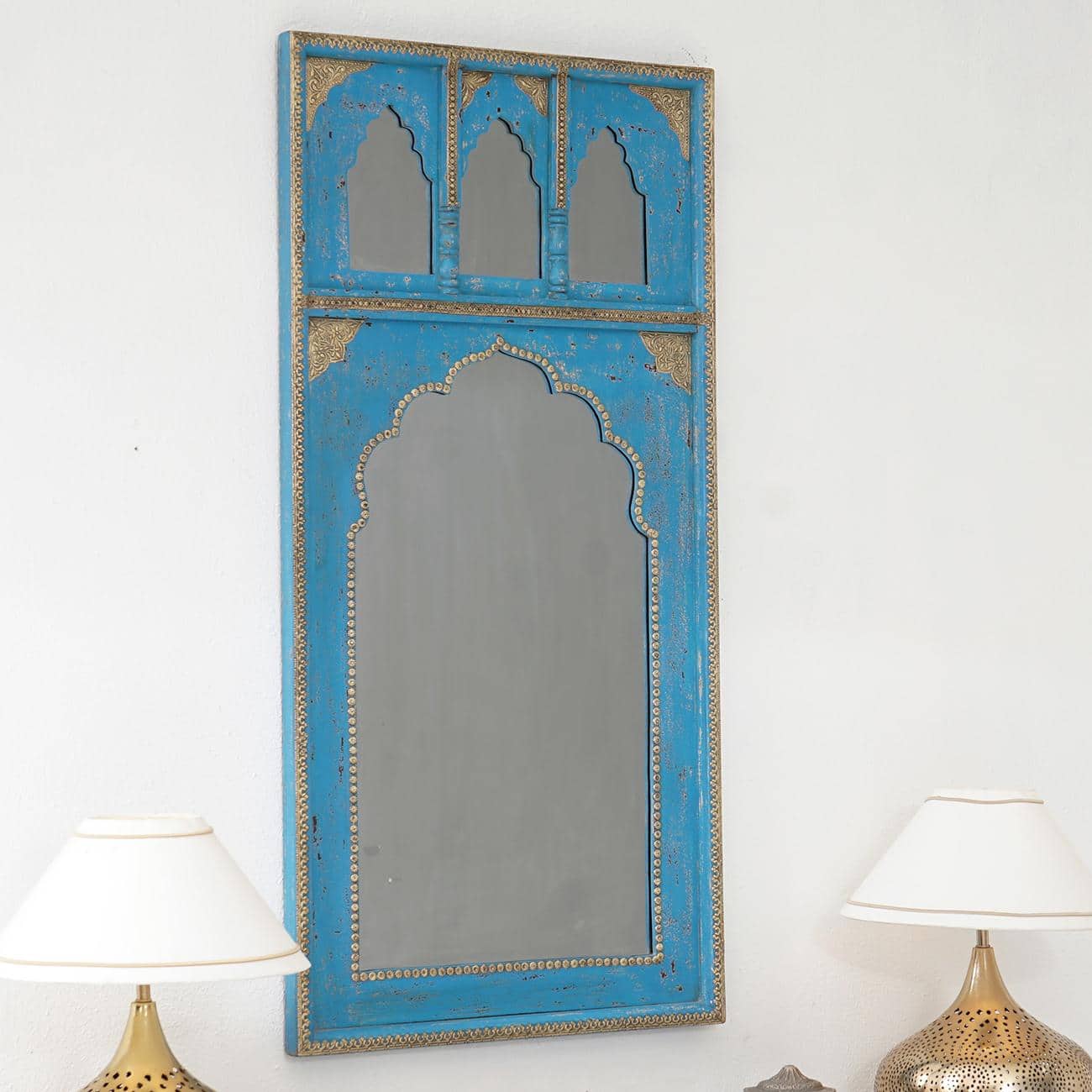 Tale Wood Carved Mirror Frame in Distressed Dark Blue