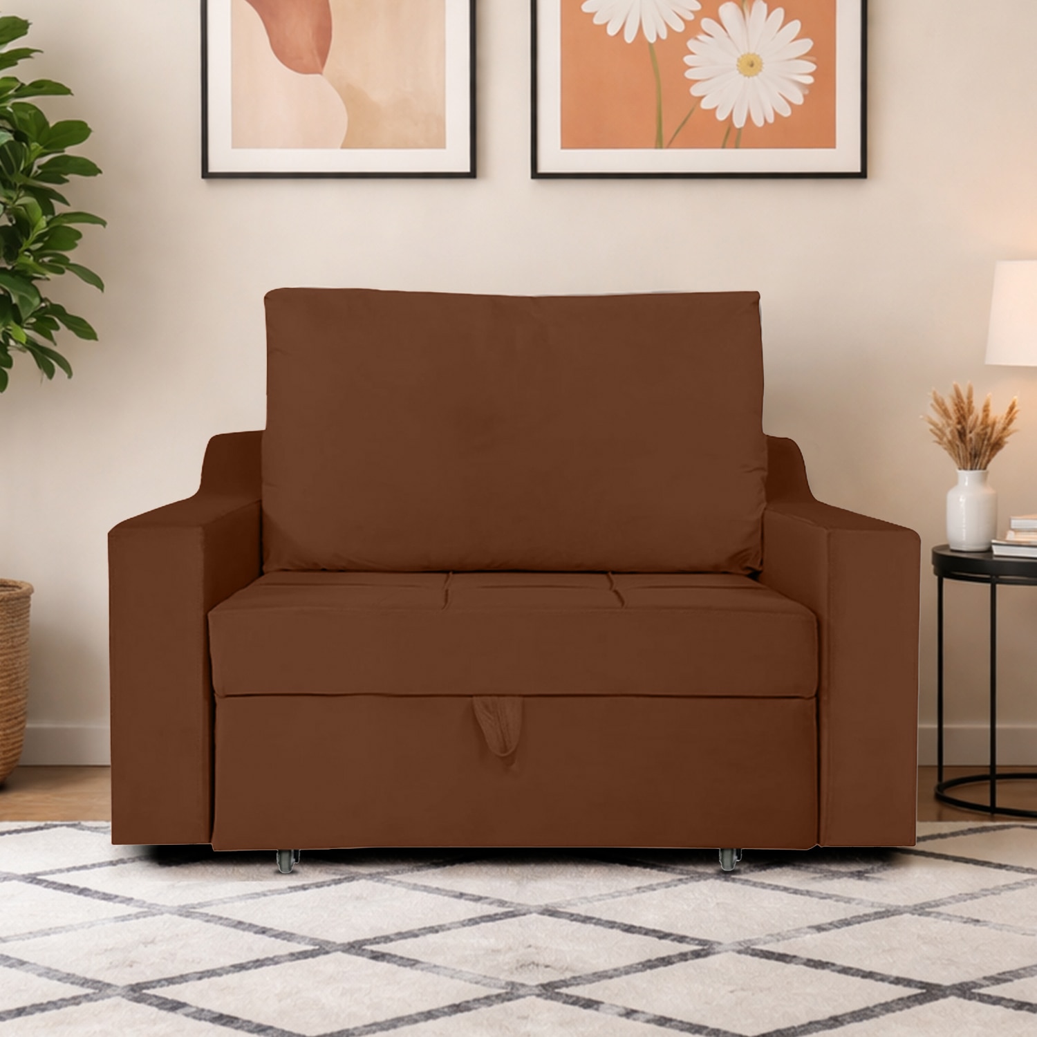Step  Pull Out Sofa cum Bed  in Brown Colour - Home Lifestylez