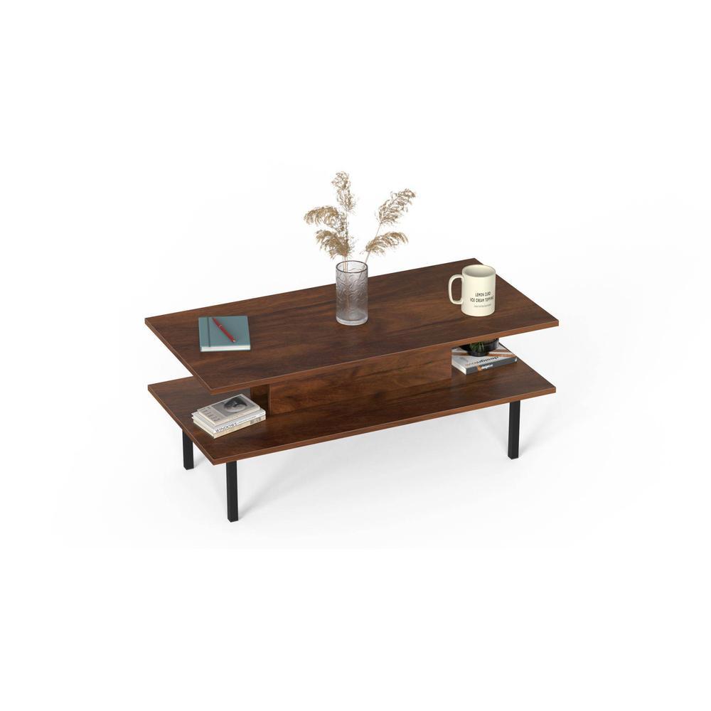 Eatame Engineered Wood Coffee Center Sofa Tea/Teapoy Console Table With Metal Legs For Sofa Set Living Room Home Hall (Brown Maple)