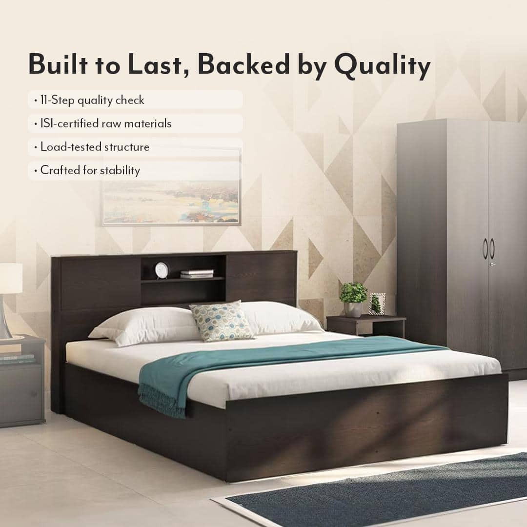 Amy Engineered Wood Queen Size Box Storage Bed In Dark Wenge Finish