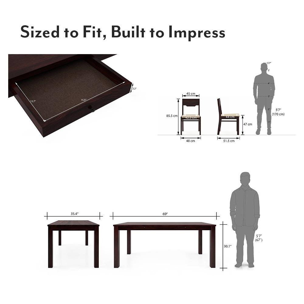 Arabia Xl Storage - Kerry 6 Seater Dining Table Set (Colour- Wheat Brown , Finish- Mahogany)