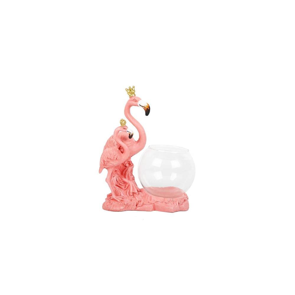 Cute Pink Flamingo Showpiece with Glass Bowl