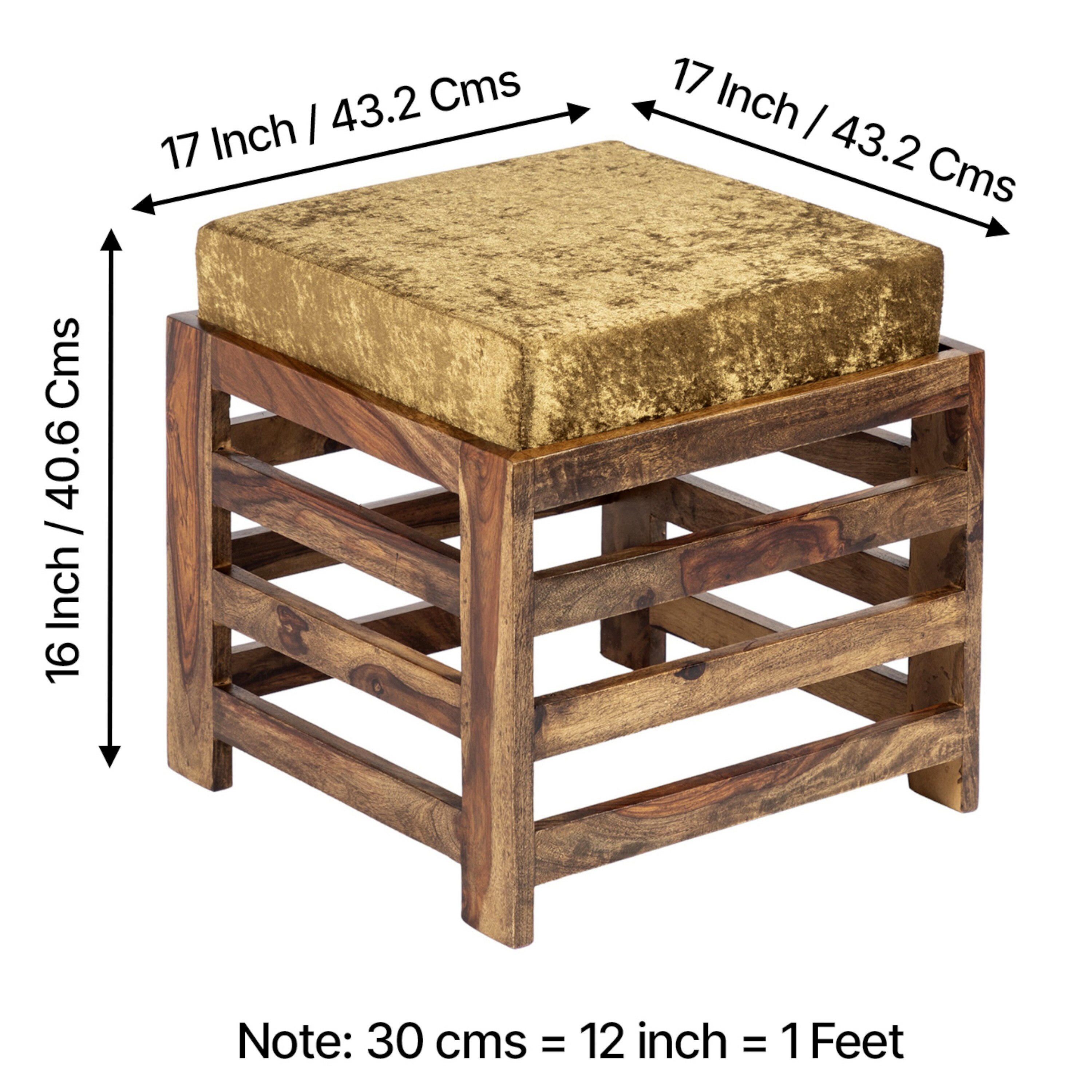 Houston Sheesham Wood Contemporary Set of 2 Stools in Green Sparkle Velvet, Teak Finish