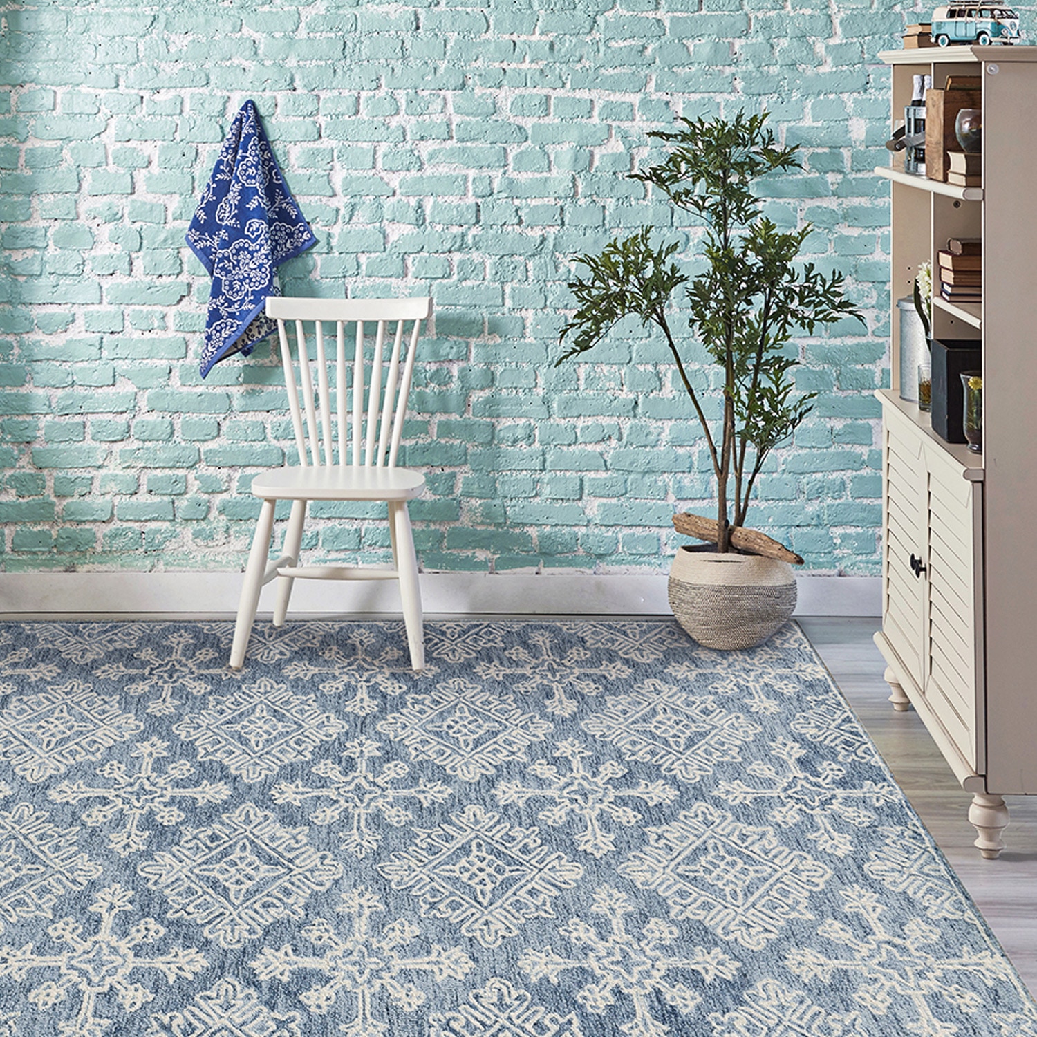 Valery Sky Blue Geometric Hand-Tufted Wool 6X4 Feet Carpet - Saraswati Global