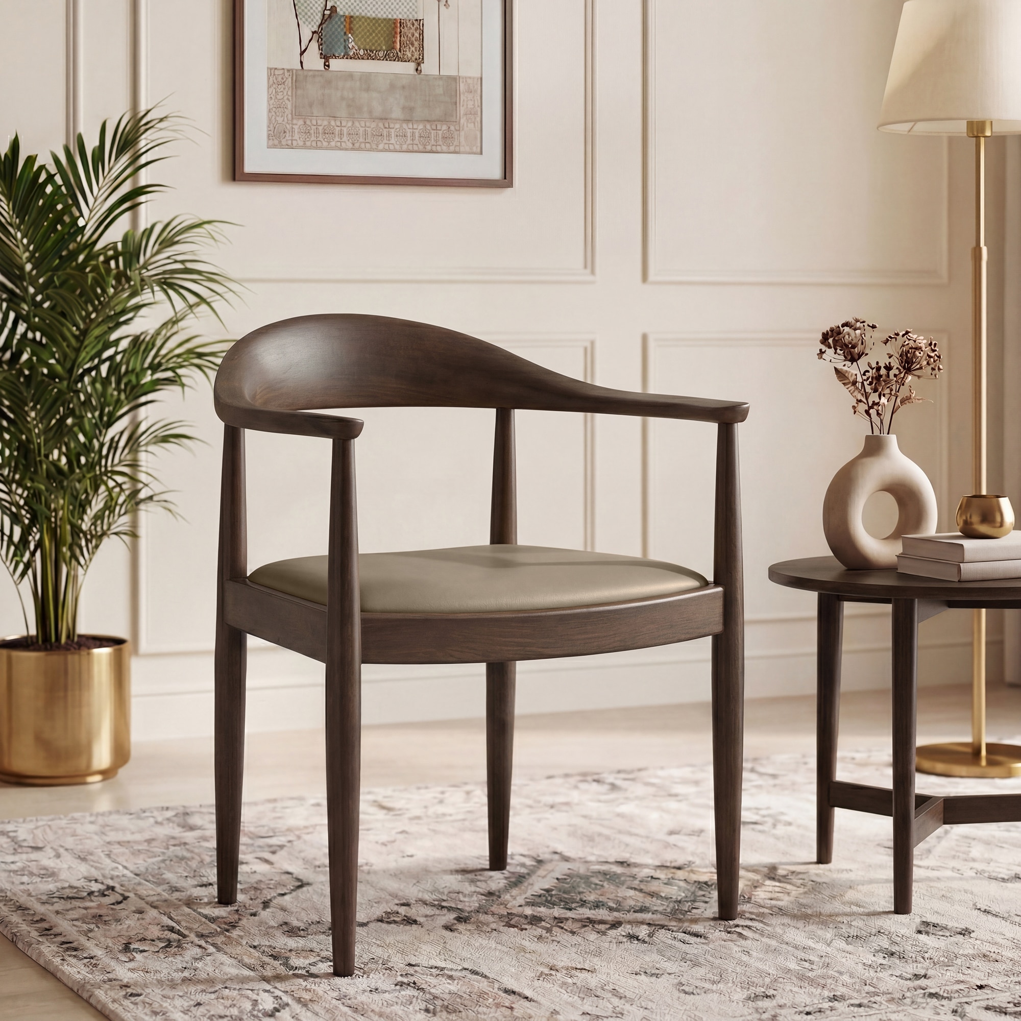 Dara Solid Wood Dining Chair in Danish Walnut Finish & Taupe Leatherette Colour