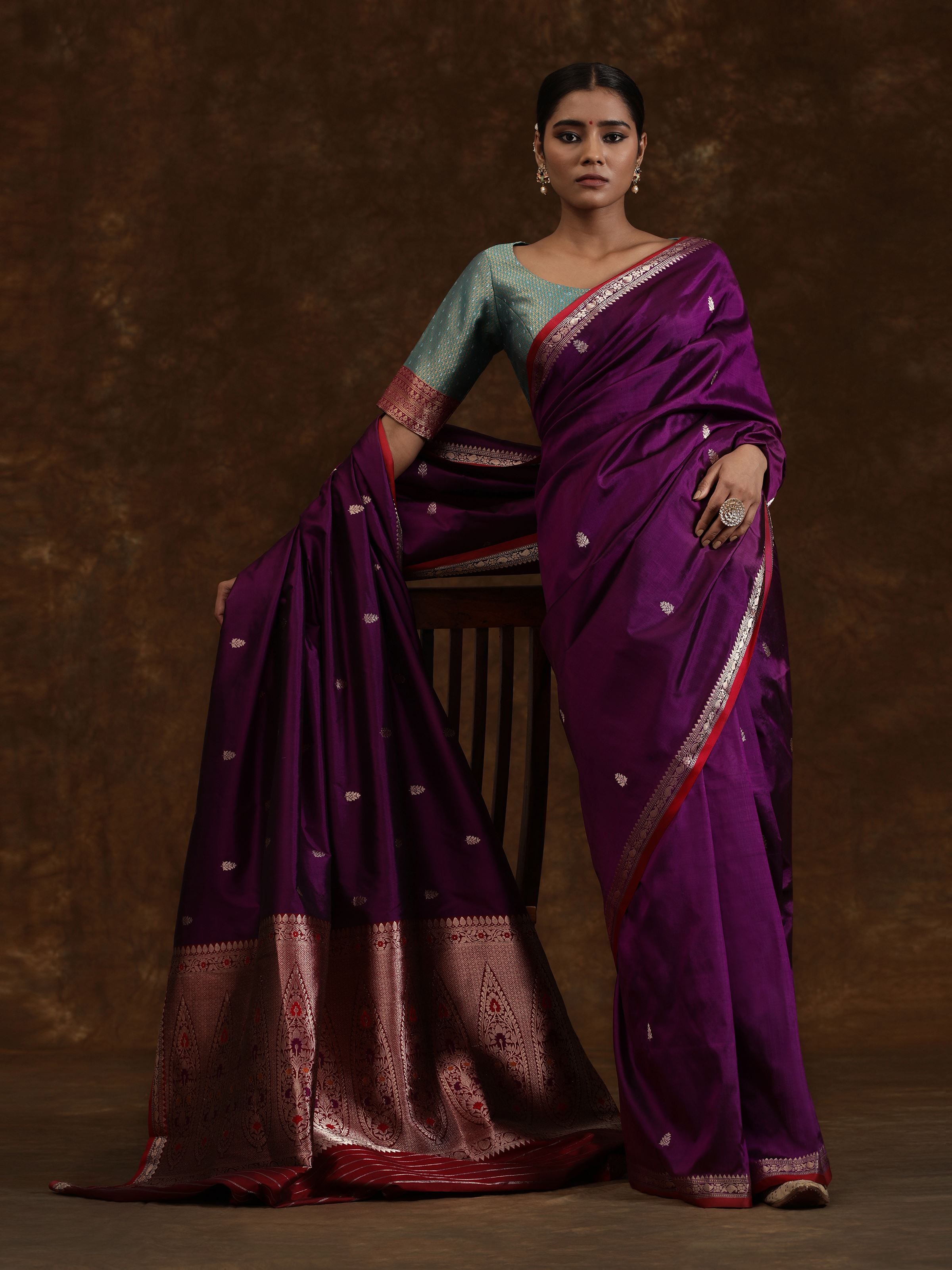 Purple Mulberry Katan Silk Banarasi Saree