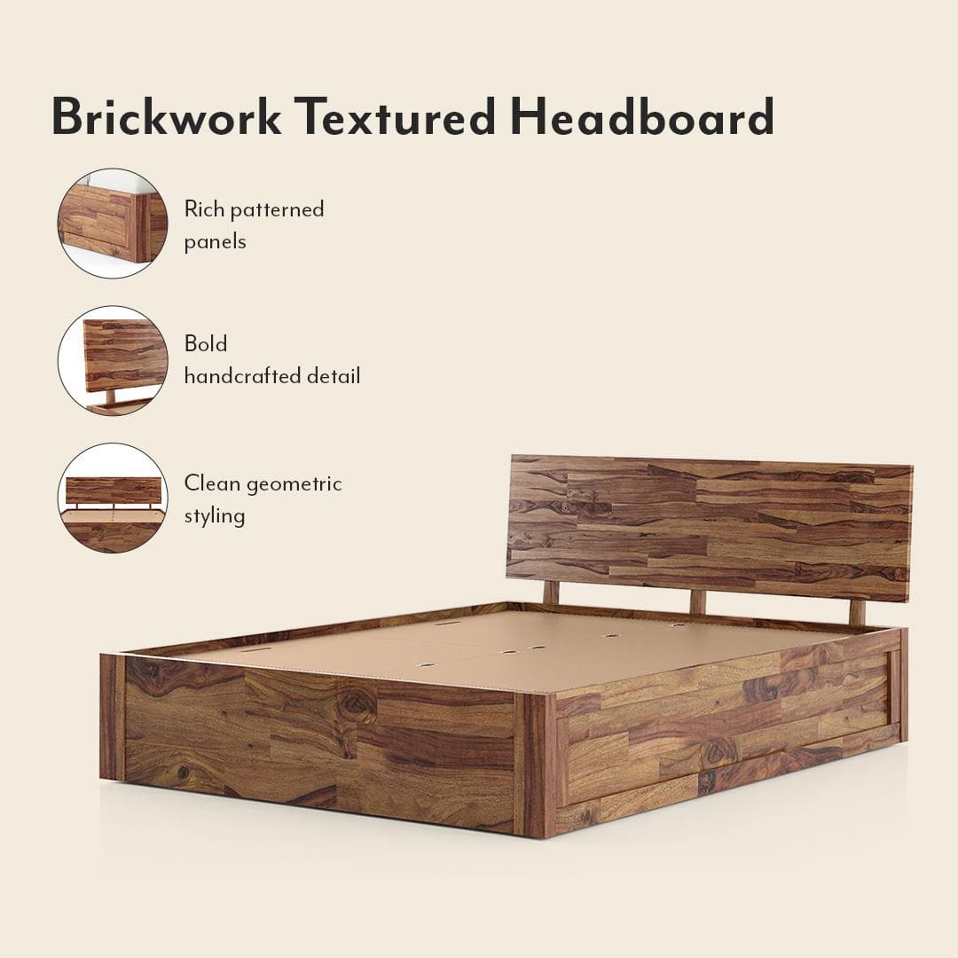 Boston Solid Wood King Size Box Storage Bed In Teak Finish