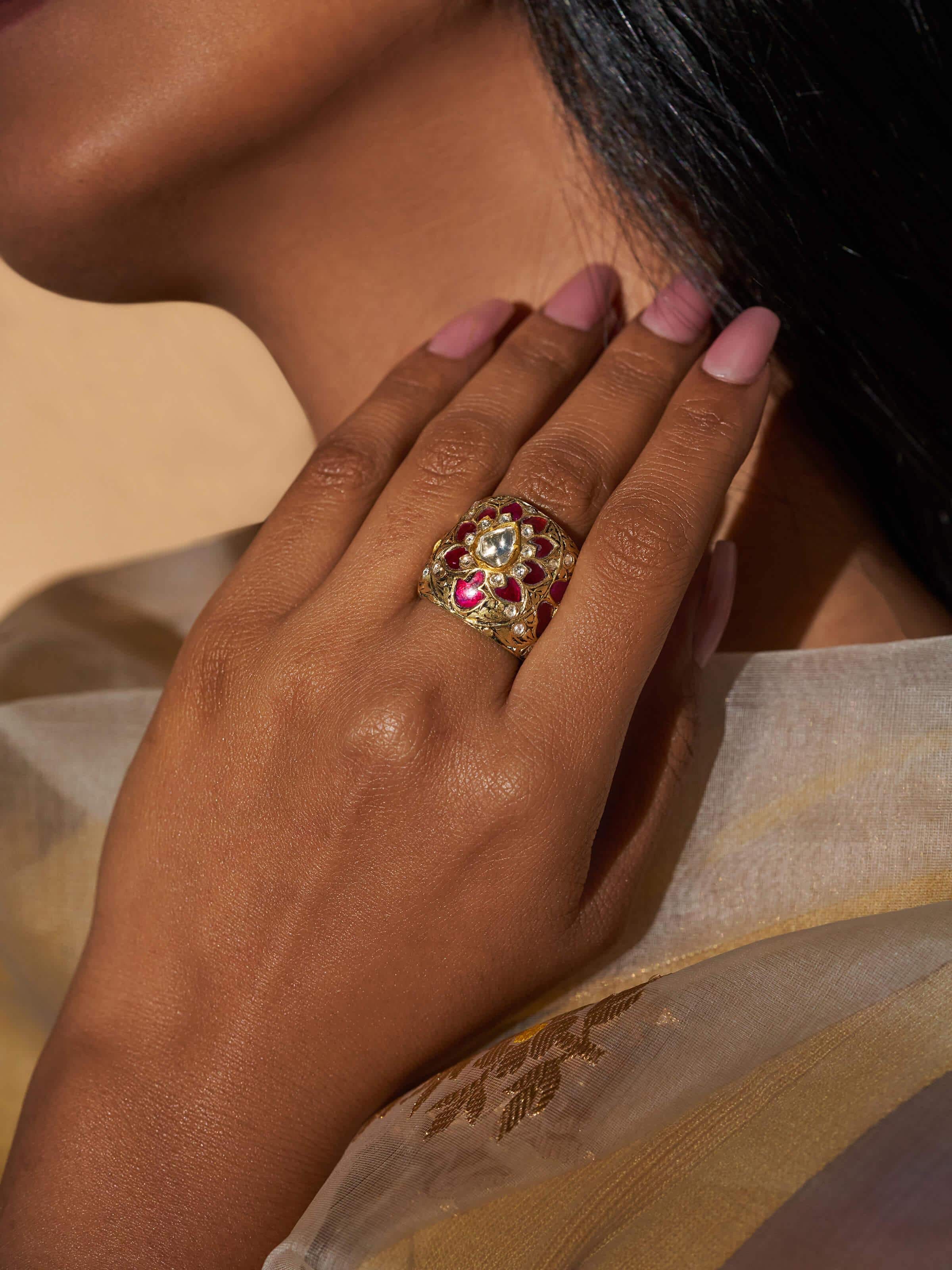 Side view of Partash 18 Karat Gold Ring highlighting its smooth finish and intricate details