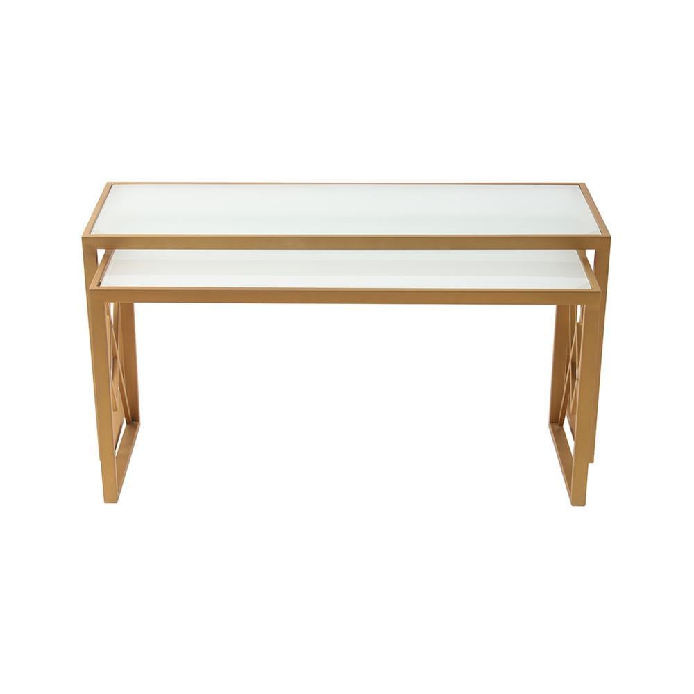 Valentino Frosted Glass Nesting Coffee Table In Dark Gold Finish