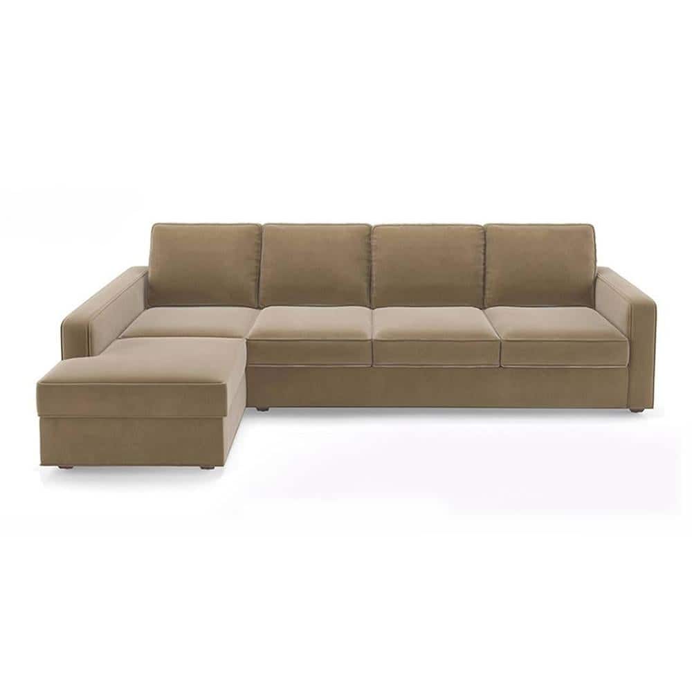 Apollo Sofa (Colour : Fawn Velvet, Cushion : Soft, Back Type : Regular, Seating Capacity : Left Aligned 3 Seater + Left Aligned Chaise)
