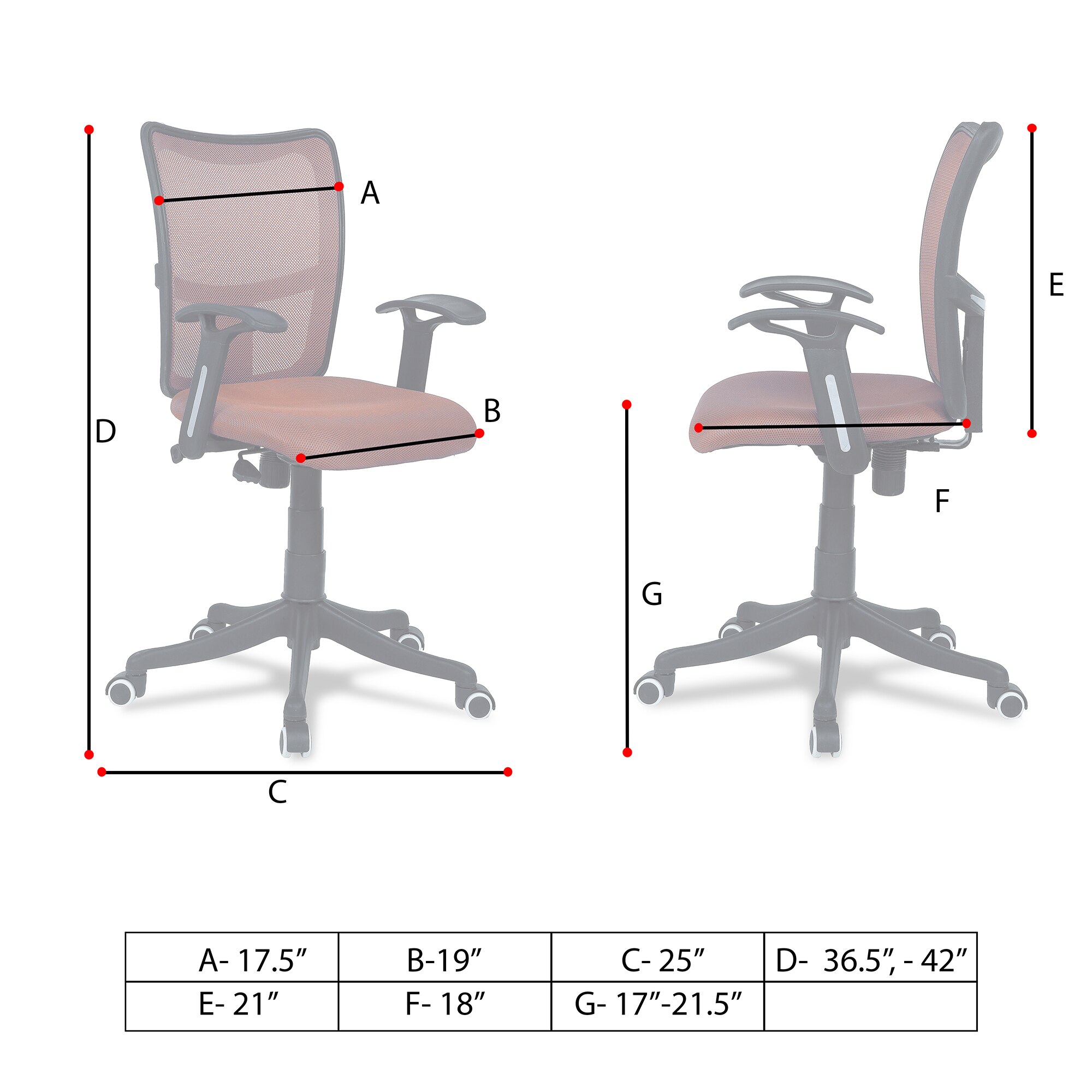 Eexcaeal Mid Back Ergonomic Chair in Orange Colour
