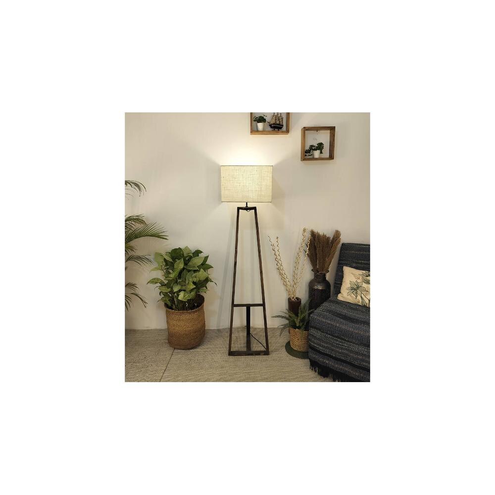 Angular Beige Jute Floor Lamp with Beige Jute Base