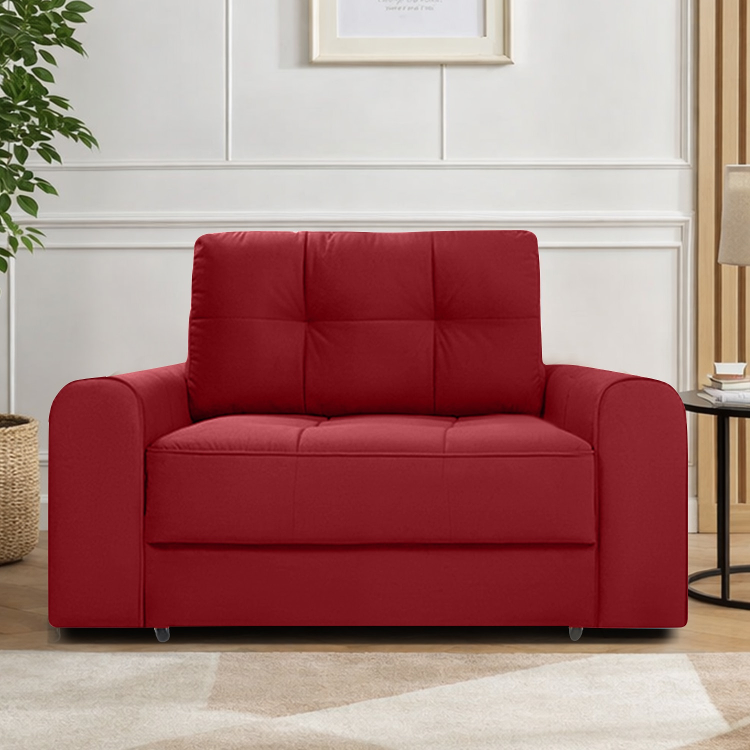 Calliro Pull Out Sofa cum Bed in Maroon Colour