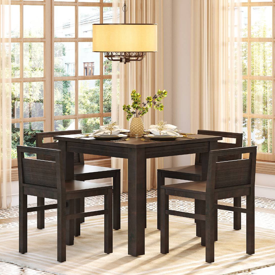 Casella Solid Wood Dining Chair in Mahogany Finish - Set of 2 - Urban Ladder