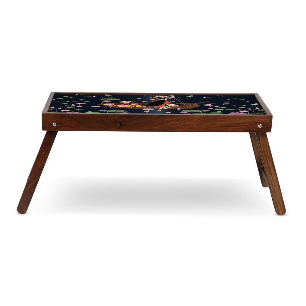 Three Amigas Solid Wood Bookshelf and Serving Tray In Multicolour