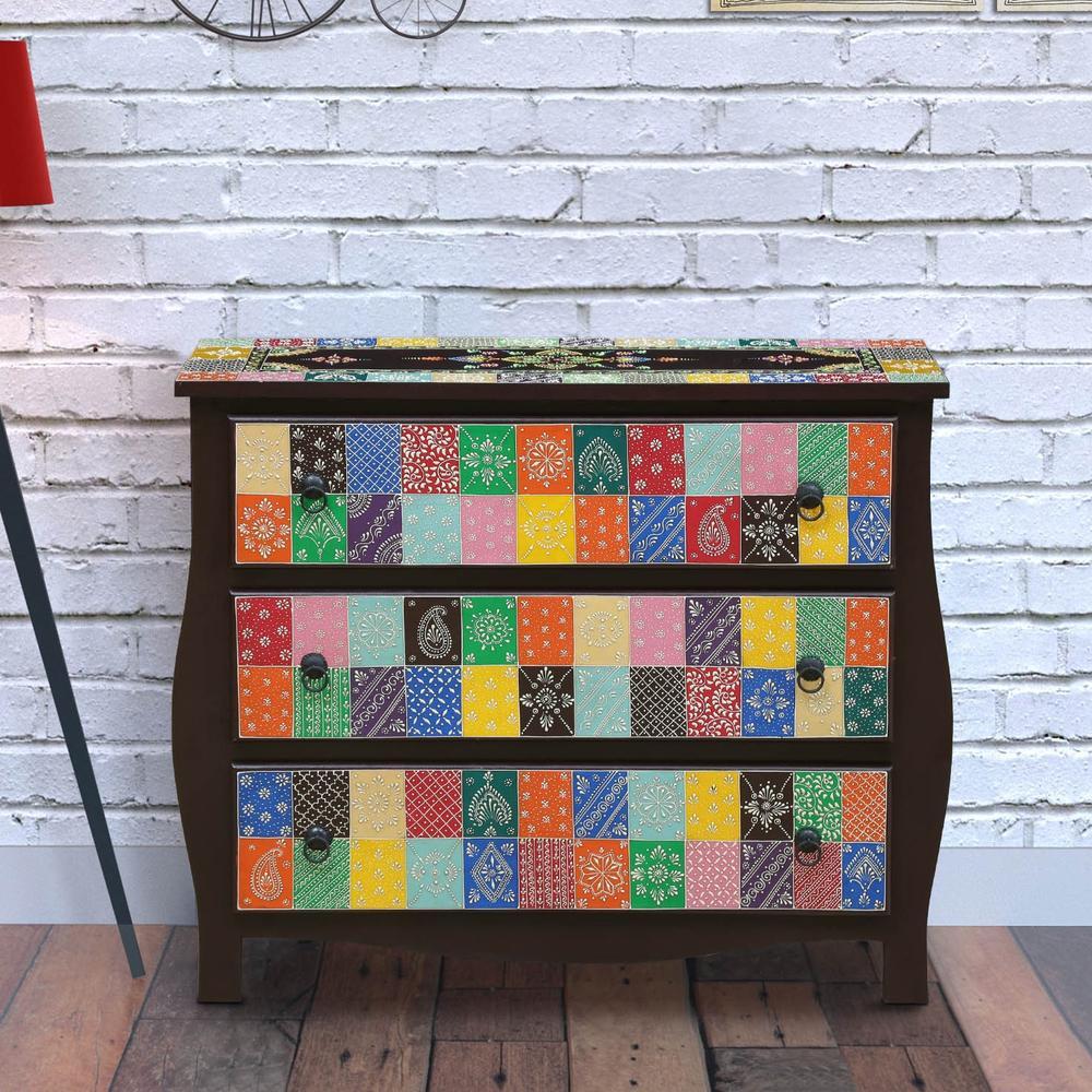 Amara Solid Wood Hand Painted Chest Of Drawer in MultiColour