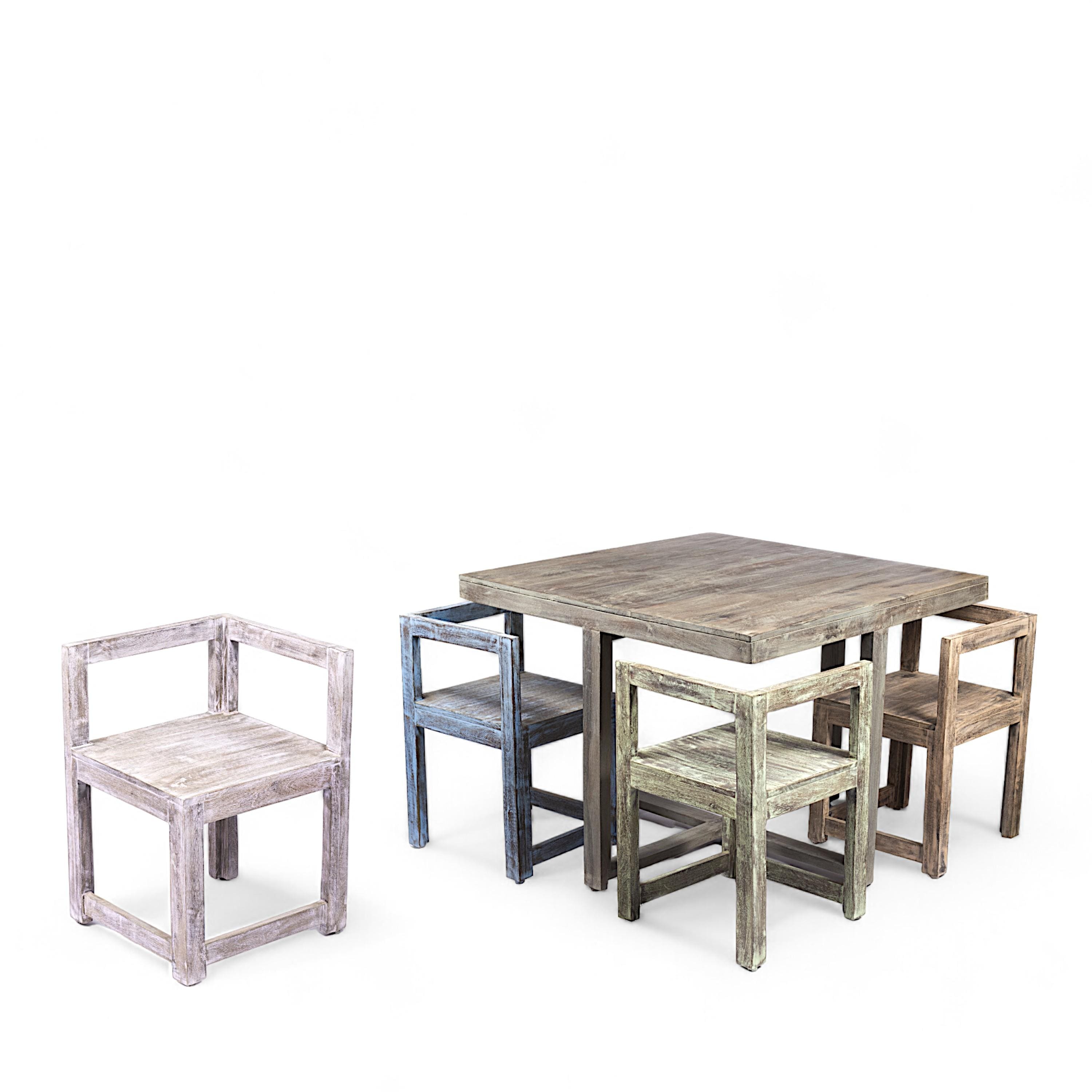 Kingston Sheesham Wood 4 seater Dining Table Set in Antique Multicolour Finish