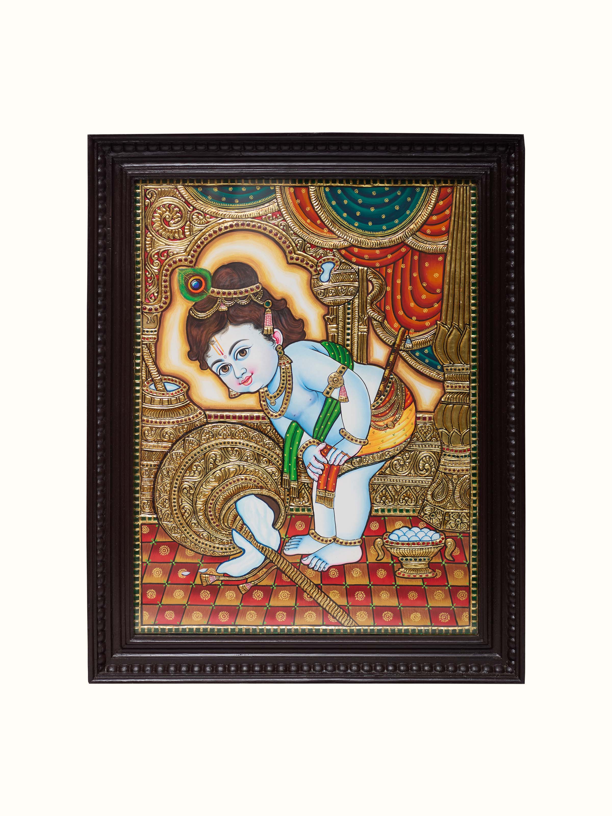 Krishna Thanjavur Teak Wood Painting