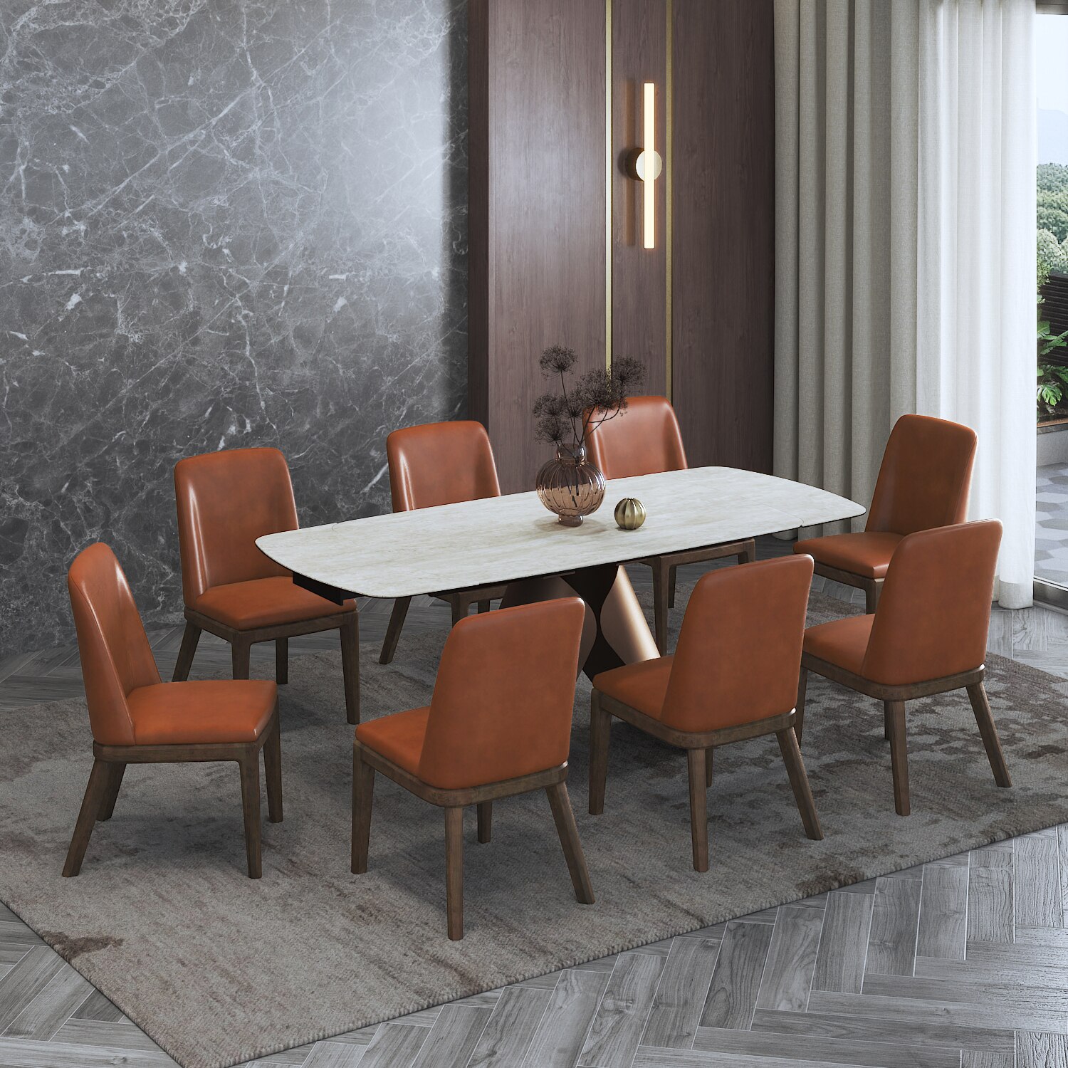Aeris Ceramic 6 to 8 Seater Extendable Dining Table With Anderson Dining Chair