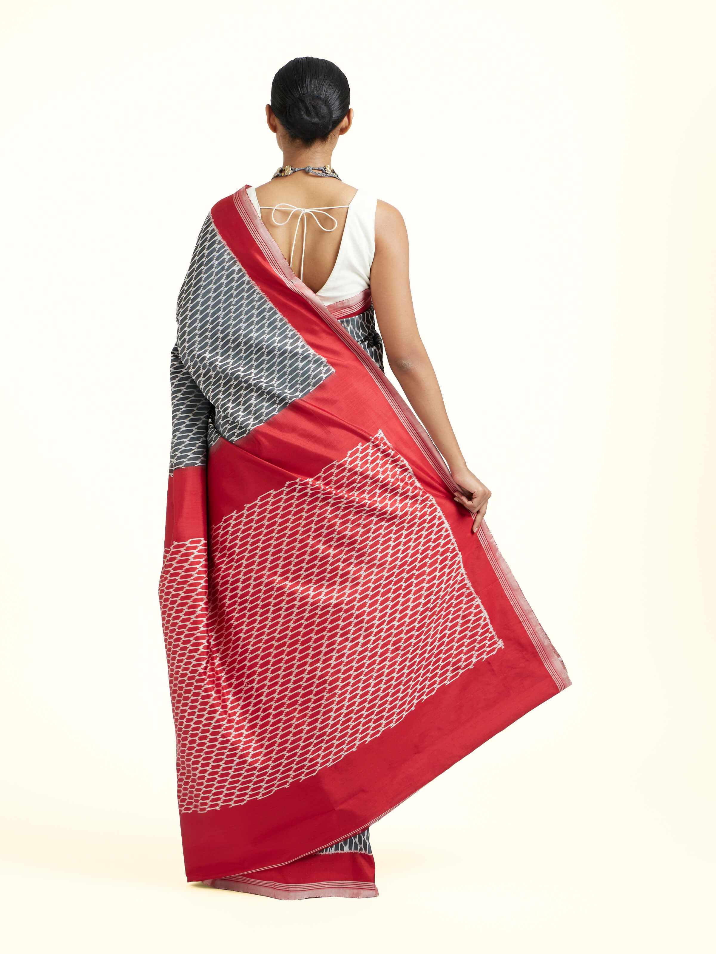 Red Silk Pochampally Single Ikat Saree