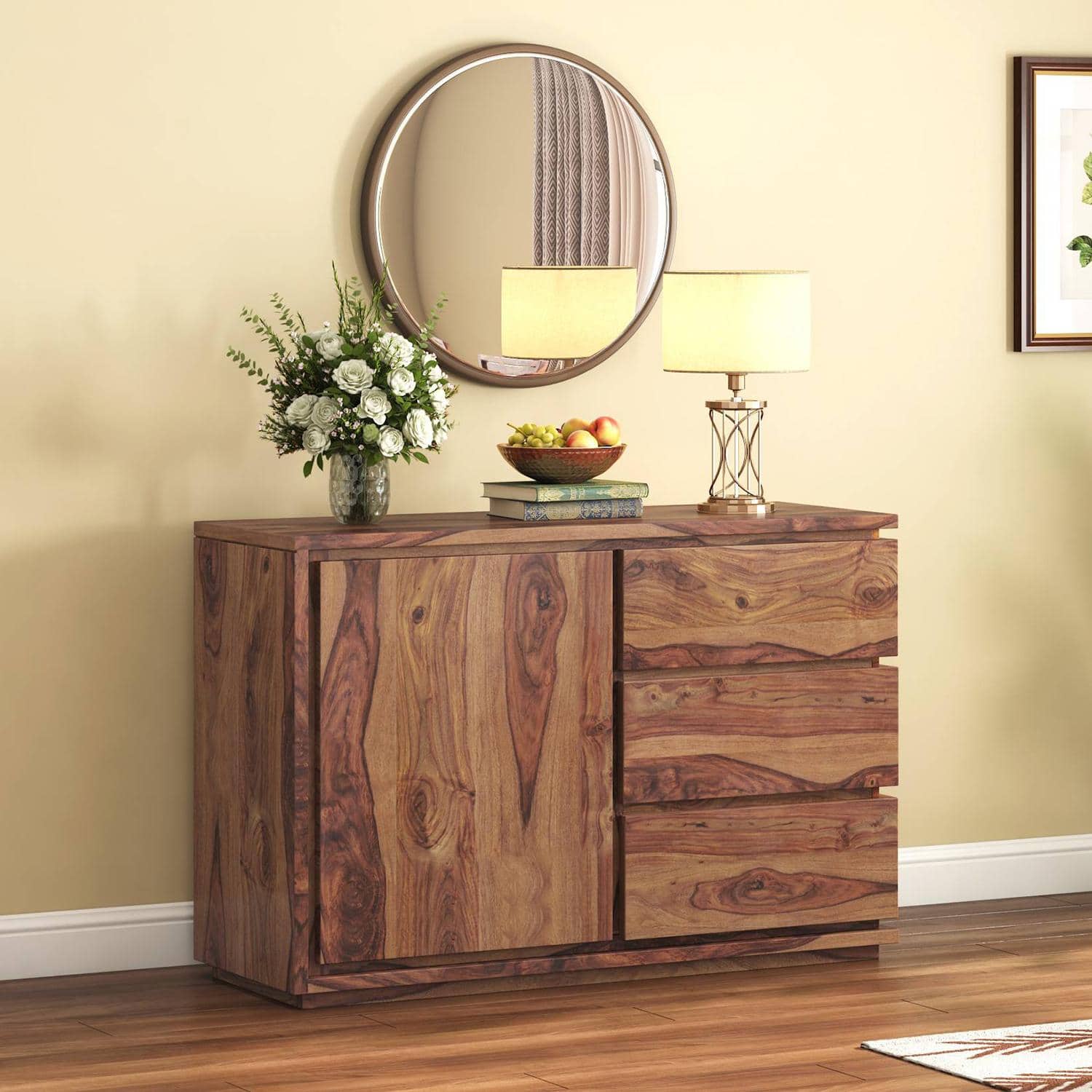 Vector Solid Wood Sideboard in Teak Finish
