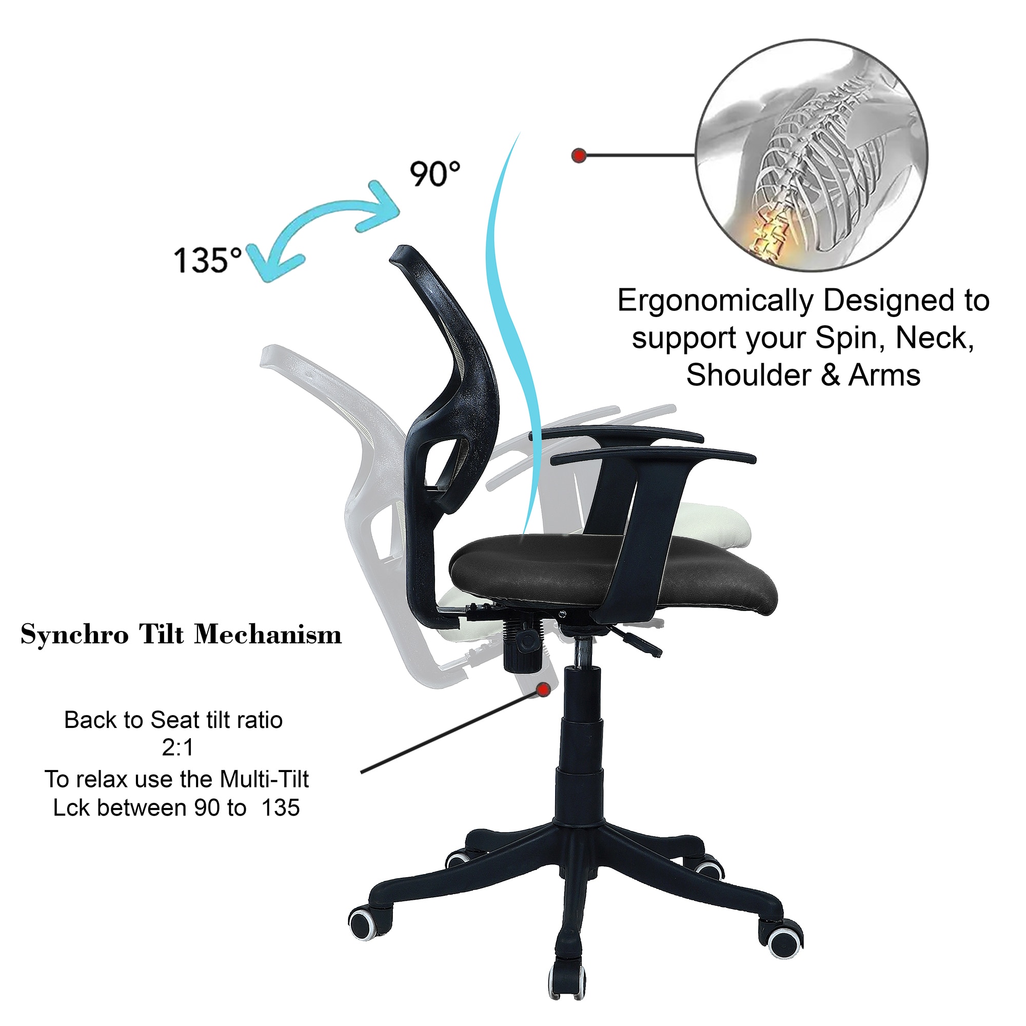 Jaazza Low Back Ergonomic Chair in Black Colour