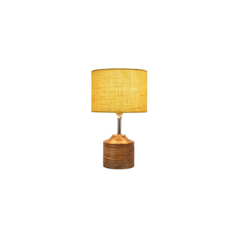 Harper Yellow Natural Fiber Shade Table Lamp with Natural Wooden Base