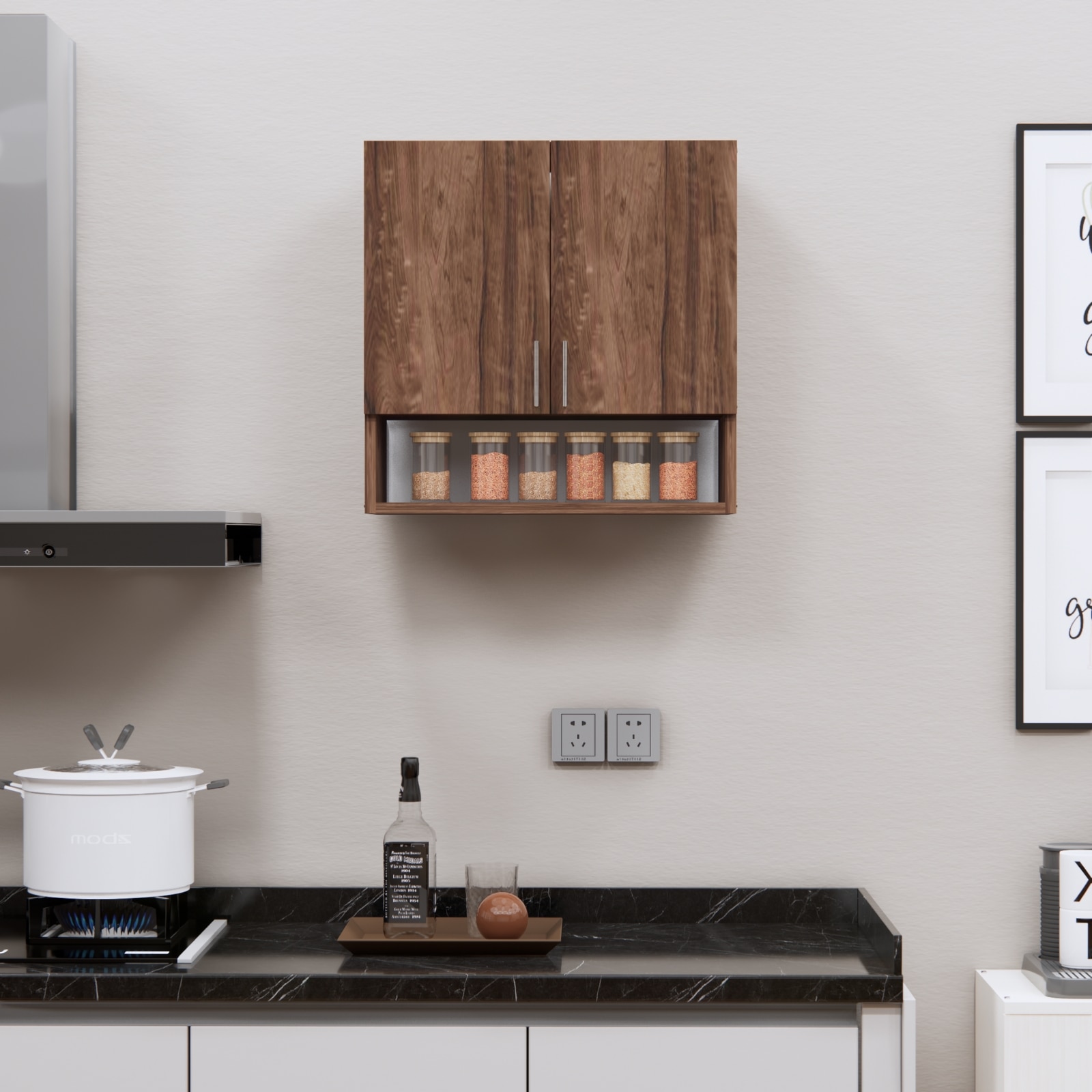 speciality panels 2 Doors Modular Wall Mounted Kitchen Cabinet With Organizer Shelf In Cochwood Brown Finish-picture-42