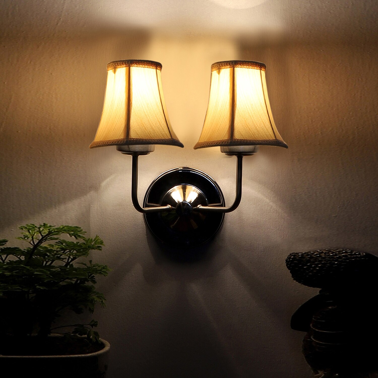 Devansh Dual Steel Metal  Wallmounted Lamp With Cotton Off-White Shade